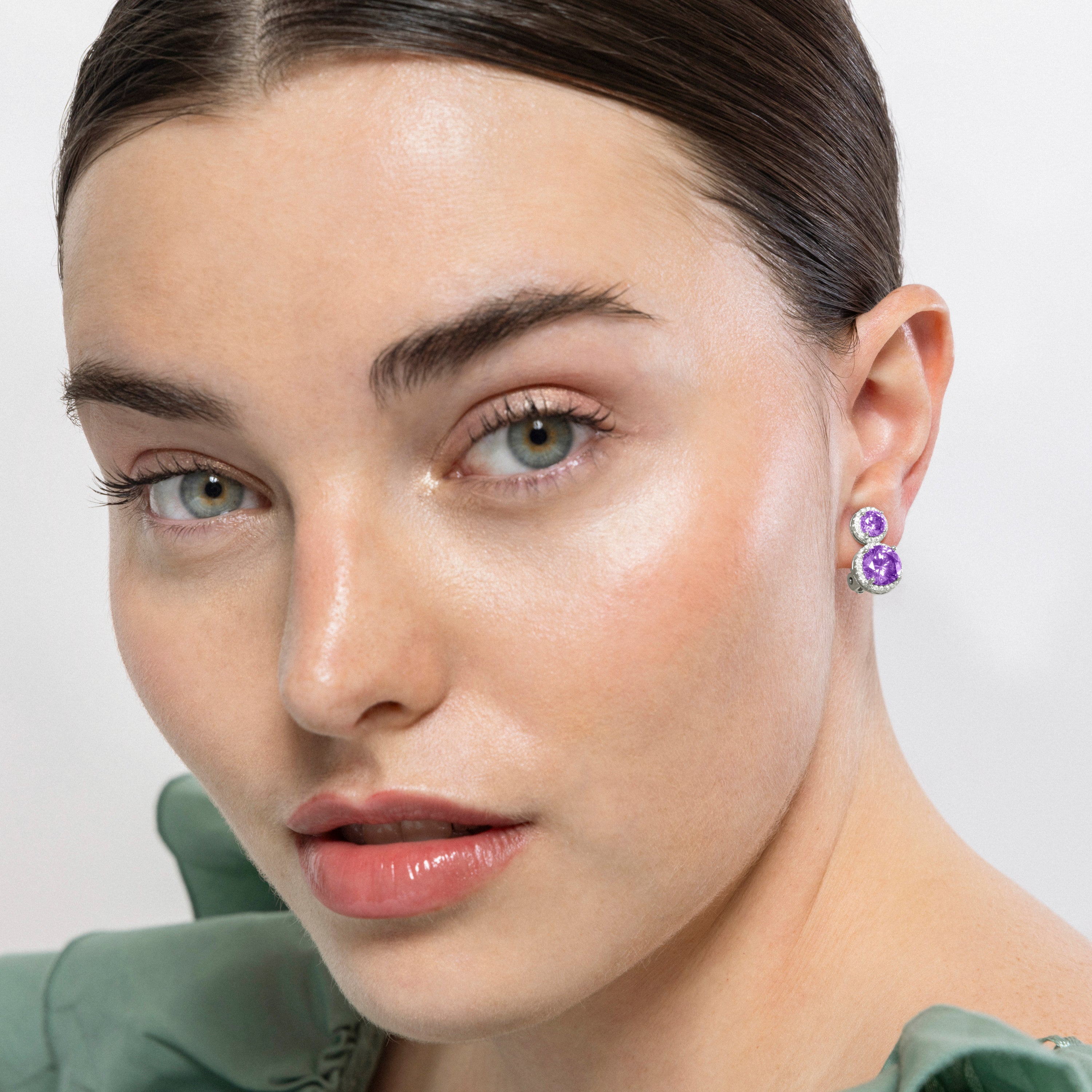 Pendientes De Plata De Ley 925 con Circonita Amatista acabado rodio - Pruka