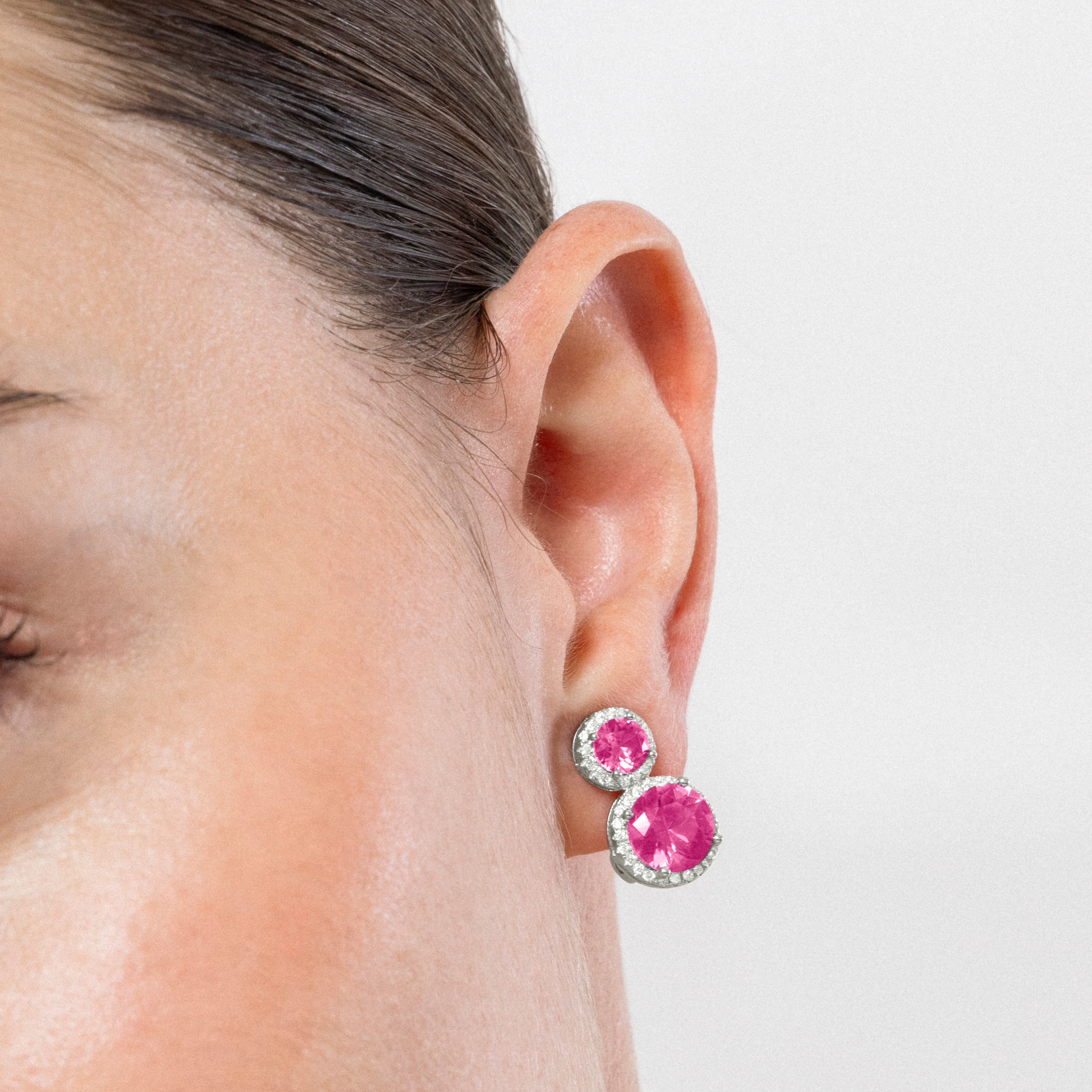 Pendientes De Plata De Ley 925 con Circonita Rosa acabado rodio - Pruka