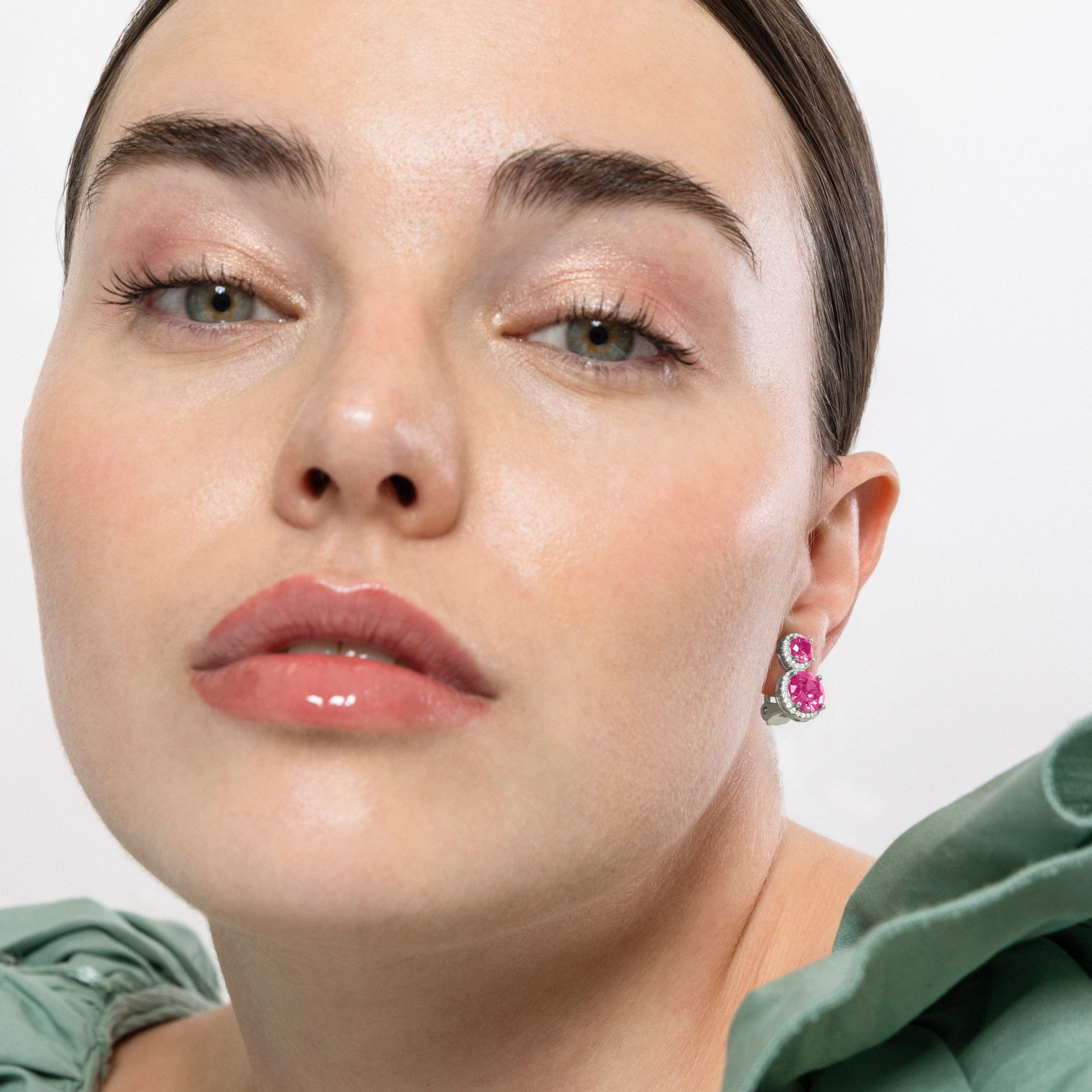 Pendientes de Plata de Ley 925 y Circonita Rosa acabados en rodio - Pruka