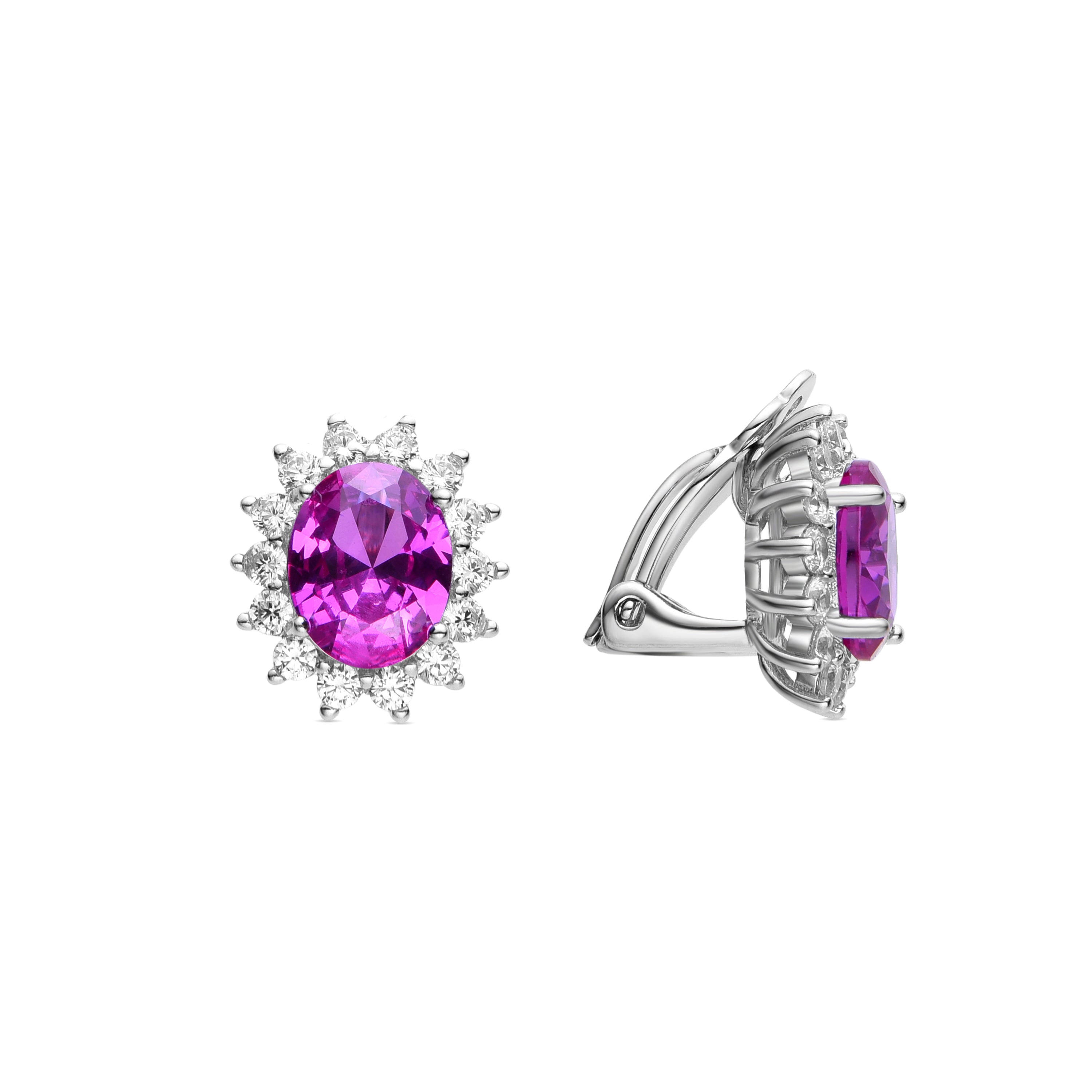 Pendientes de Plata de Ley 925 y Circonita Rosa acabados en rodio - Dinoc