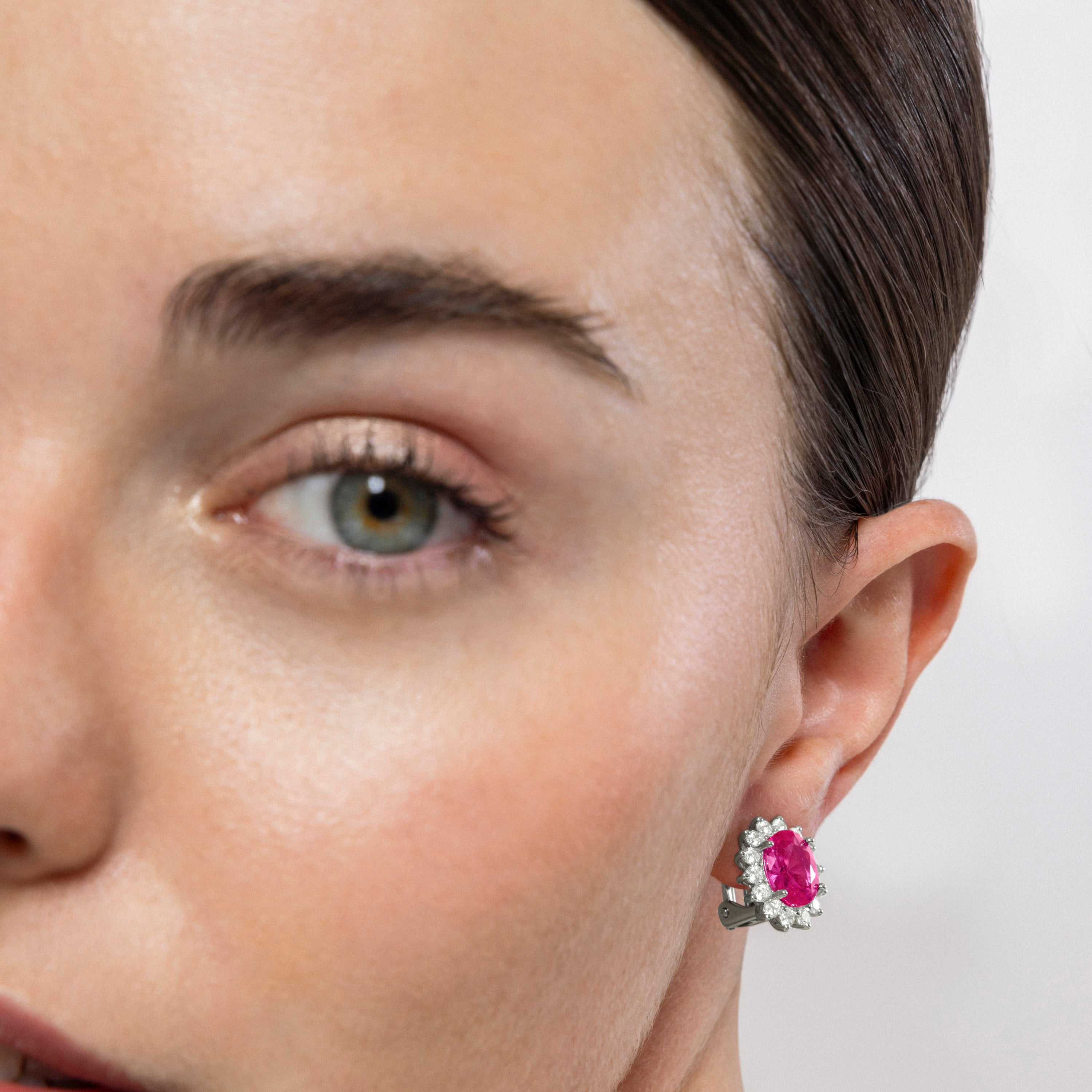 Pendientes de Plata de Ley 925 y Circonita Rosa acabados en rodio - Dinoc