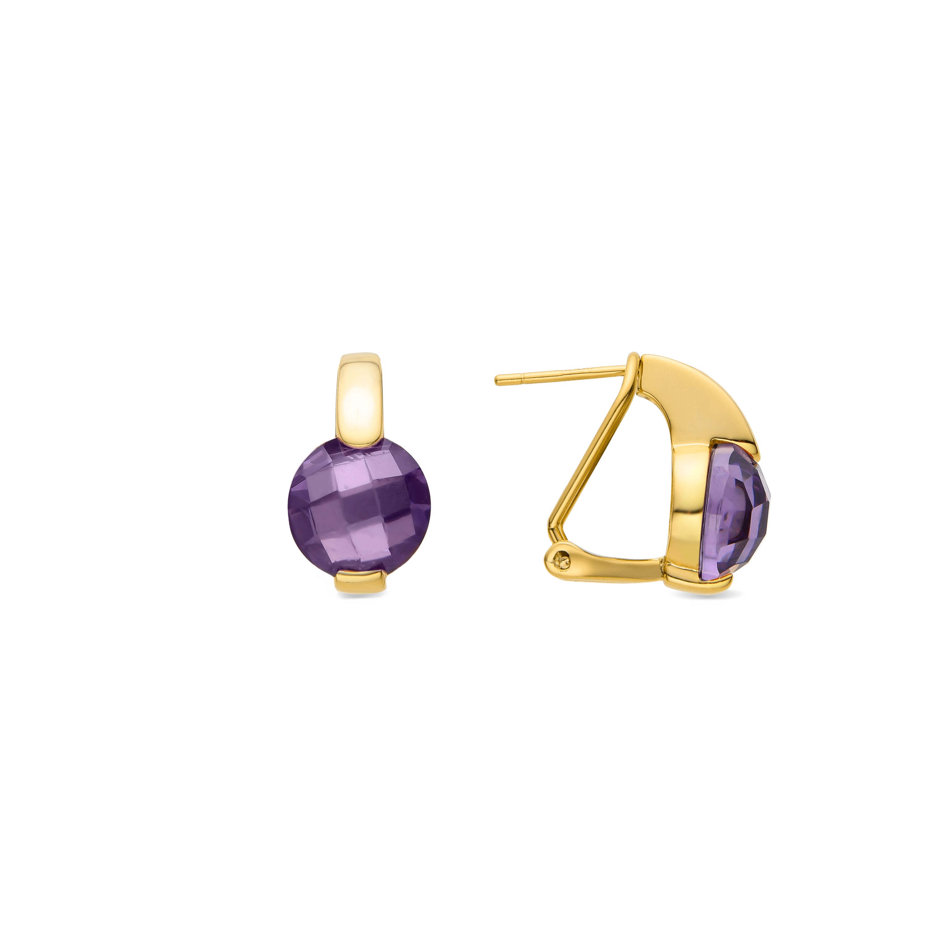 Pendientes de Plata de Ley 925 y Circonita Amatista acabados en oro amarillo de 18k - Laram