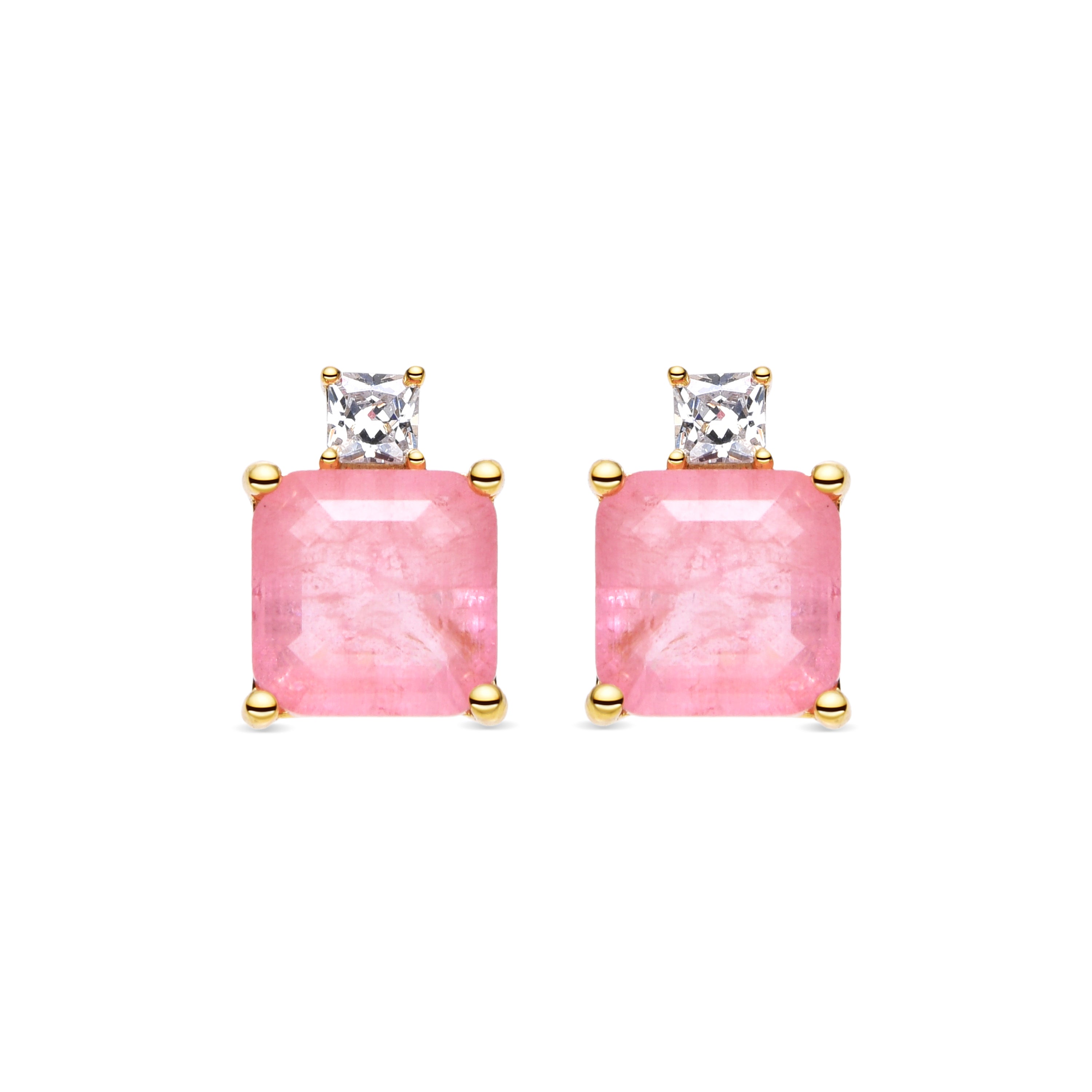 Pendientes de Plata de Ley 925 y Circonita Rosa acabado oro 18k - Ryox