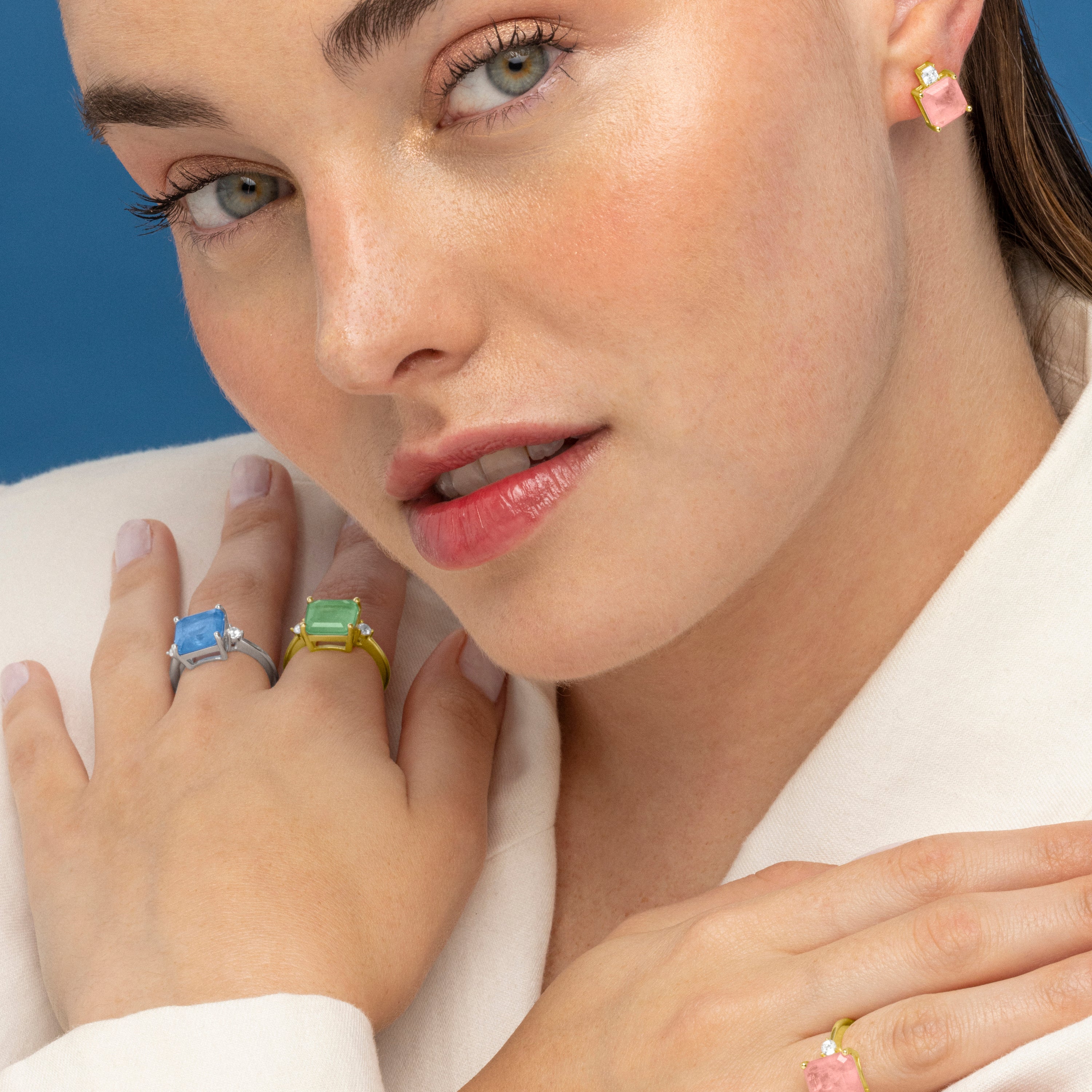 Pendientes de Plata de Ley 925 y Circonita Rosa acabado oro 18k - Ryox