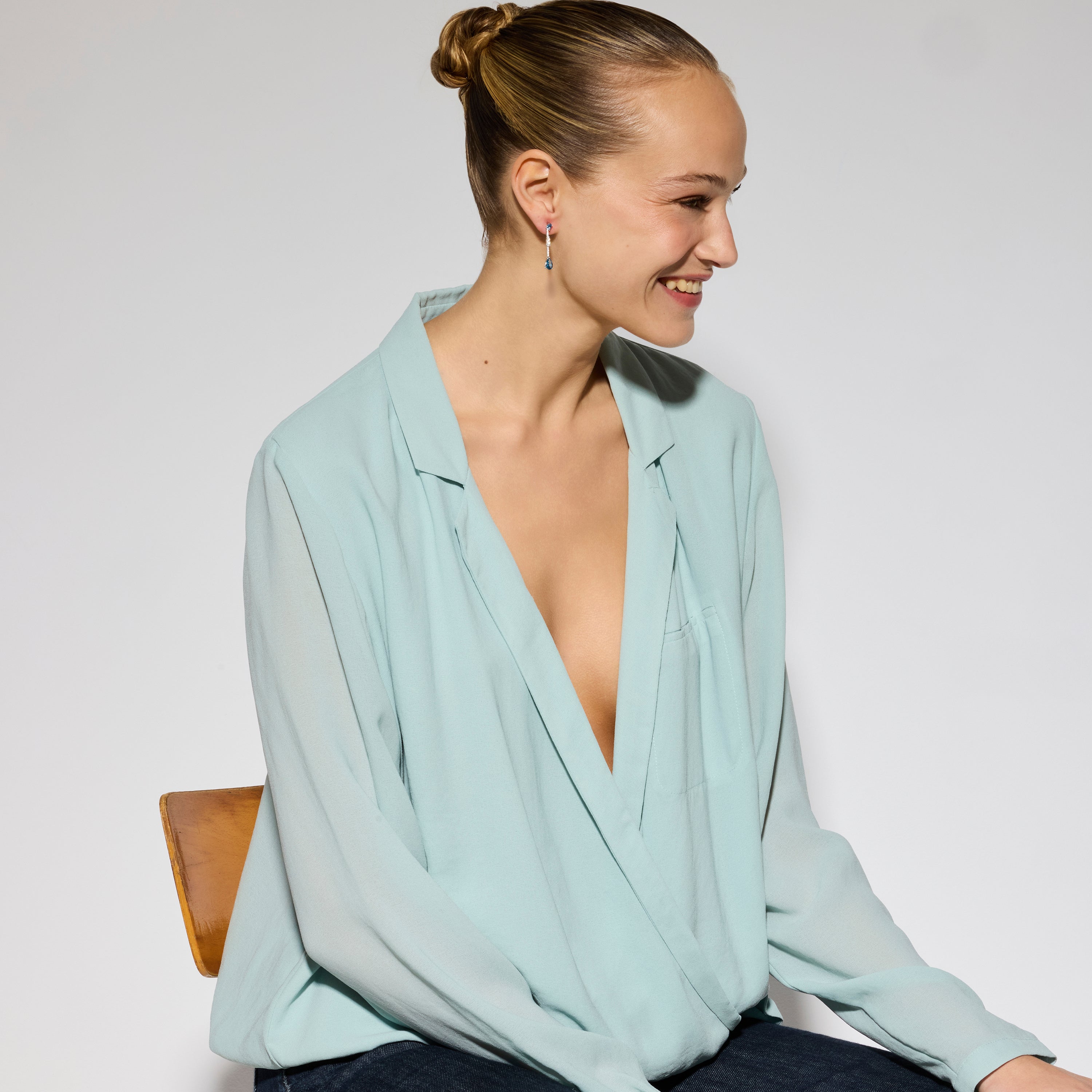 Pendientes de Plata de Ley 925 y Circonita Aguamarina acabado rodio - Murbi