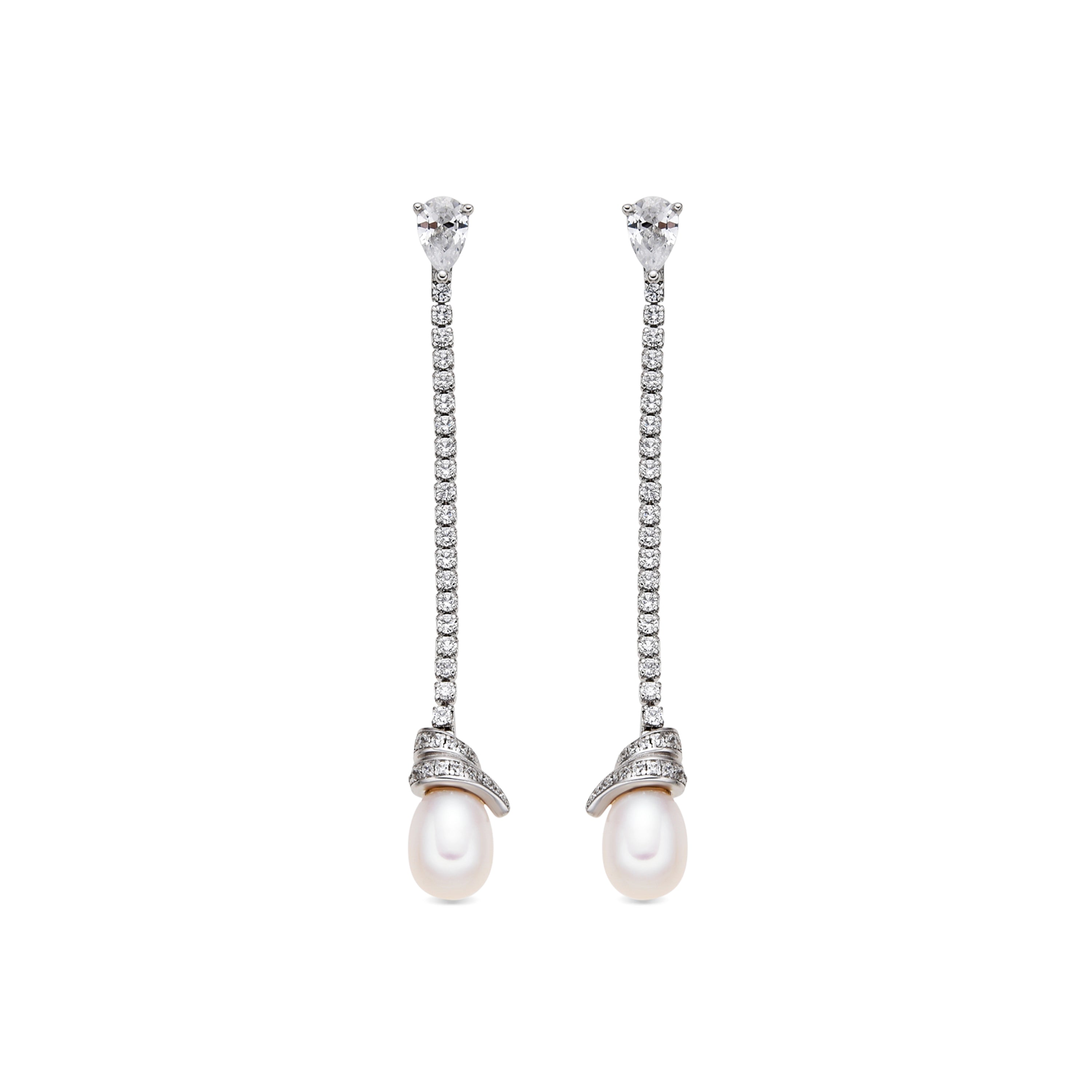 Pendientes de Plata de Ley 925 y Perla Blanca acabado rodio - Darze