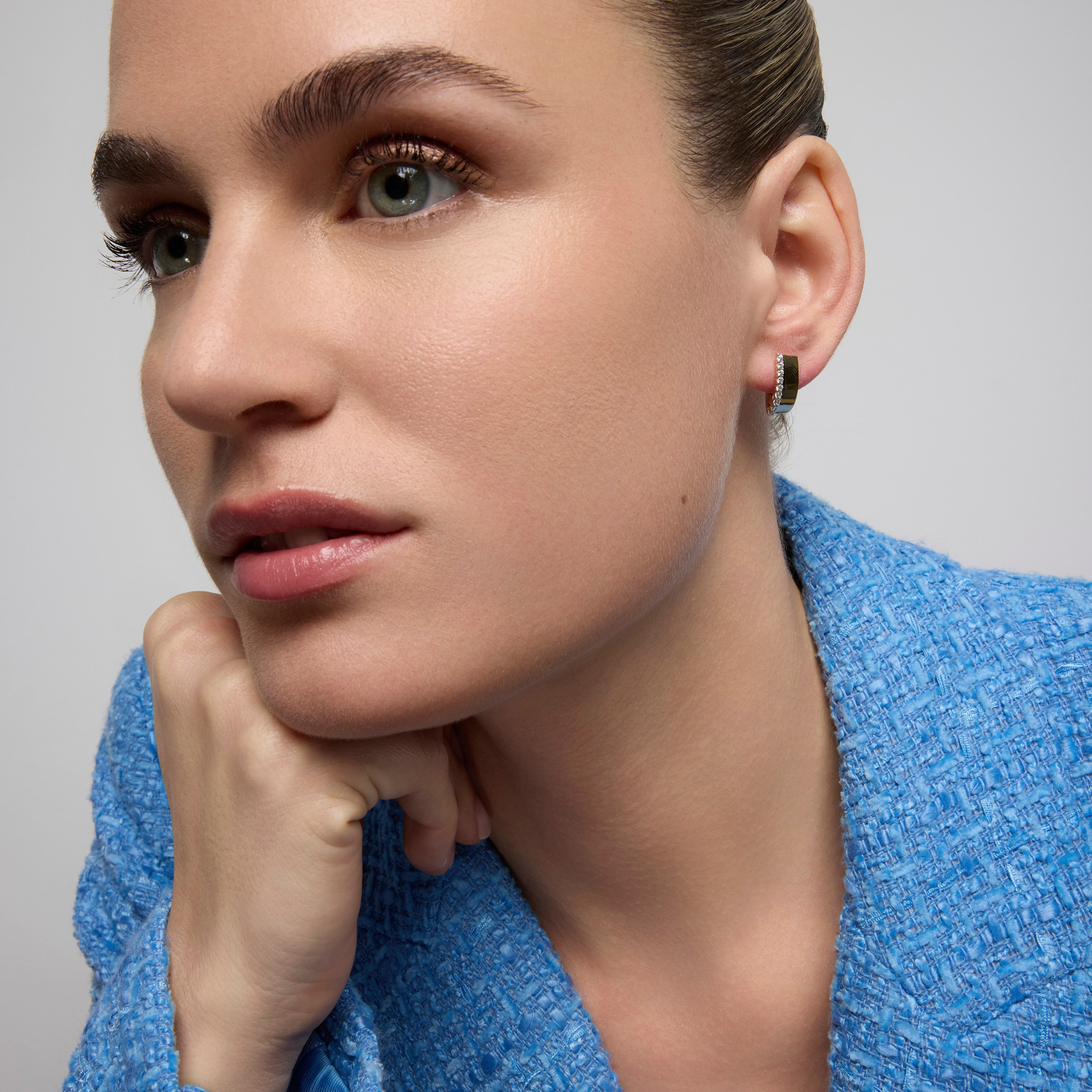 Boucles d&amp;#39;oreilles en argent sterling 925 et zircon brillant finition or jaune 18k - Tezel