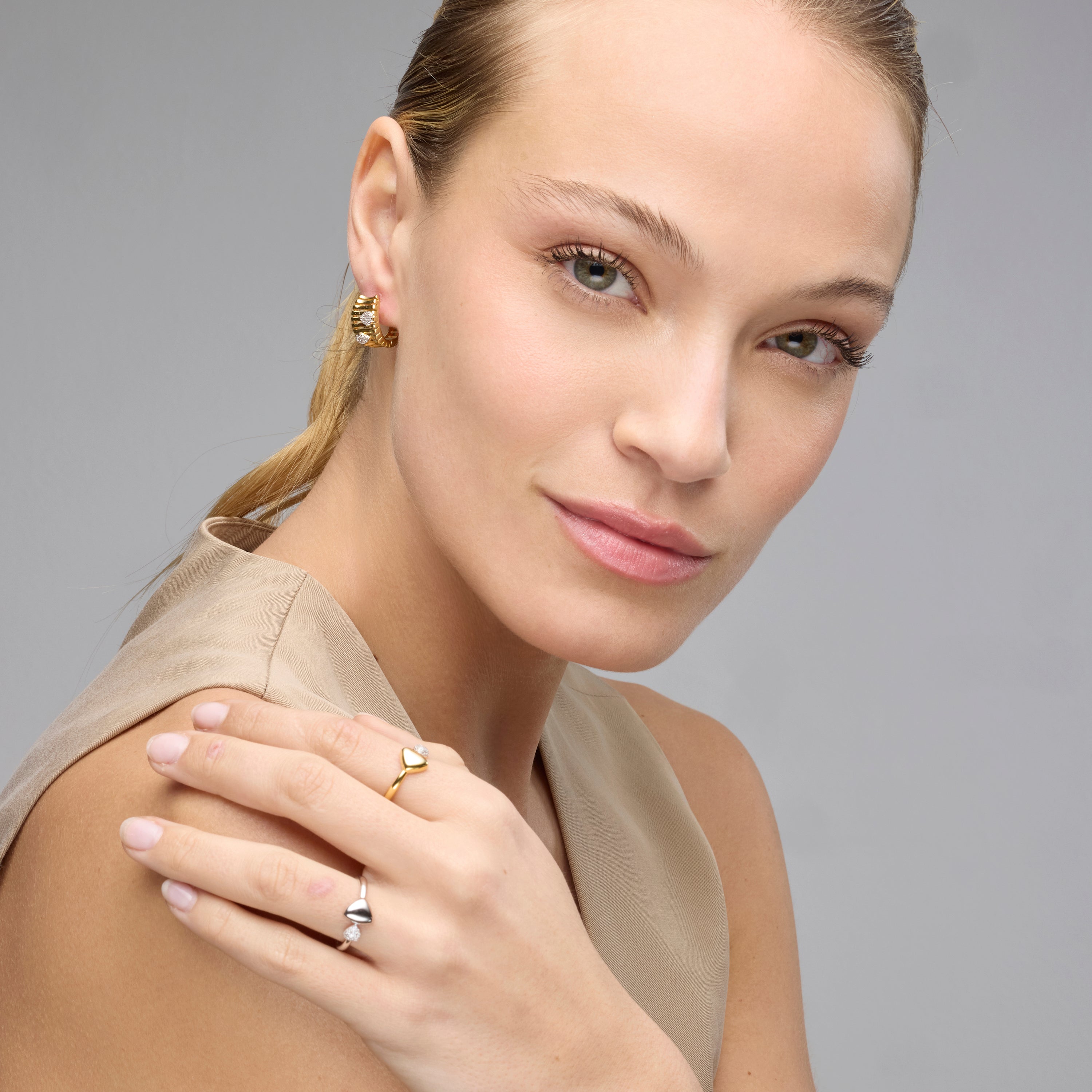 Boucles d&amp;#39;oreilles en argent sterling 925 et zircon brillant finition or jaune 18k - Samon