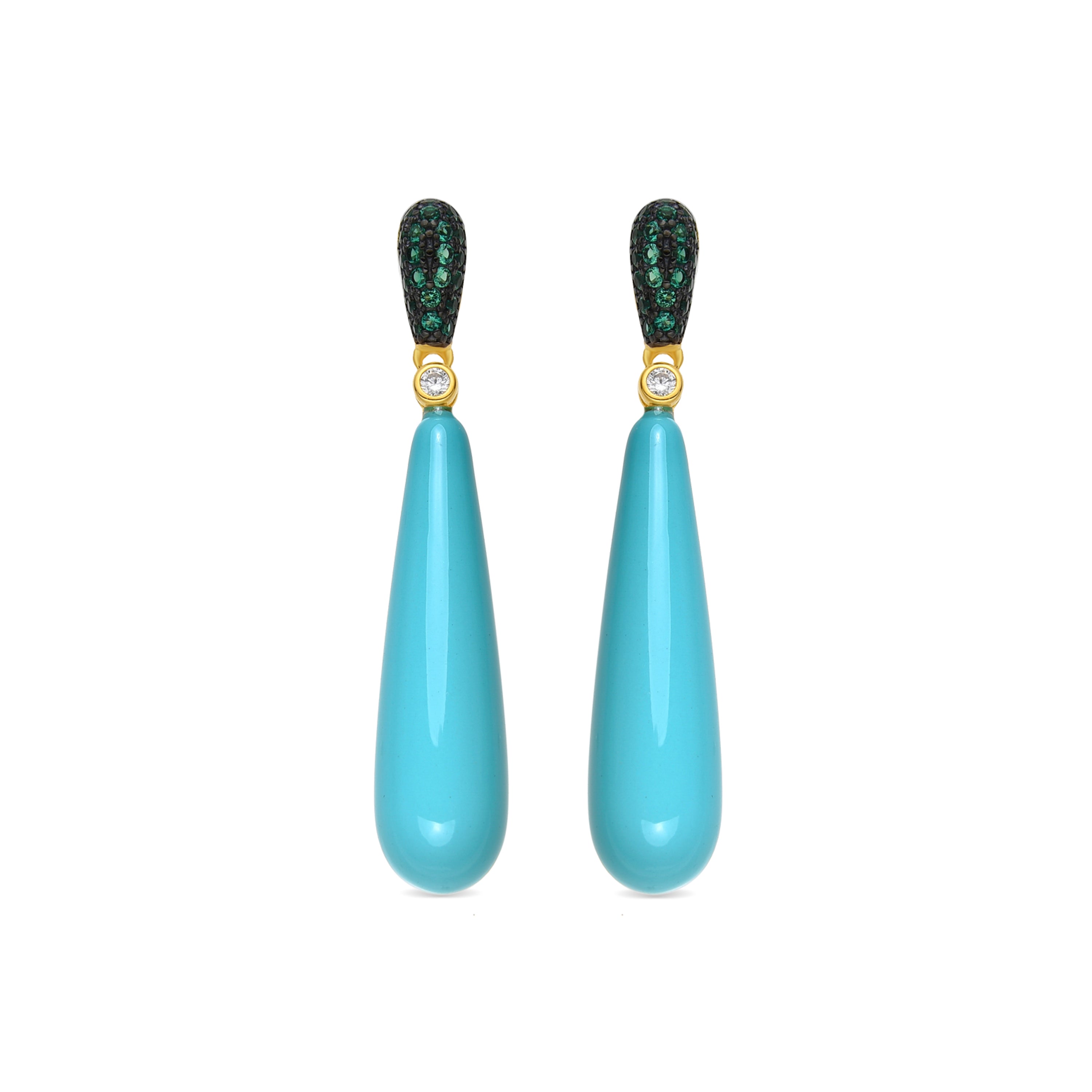 Pendientes de Plata de Ley 925 y Circonita Esmeralda acabado oro amarillo de 18k - Wingi
