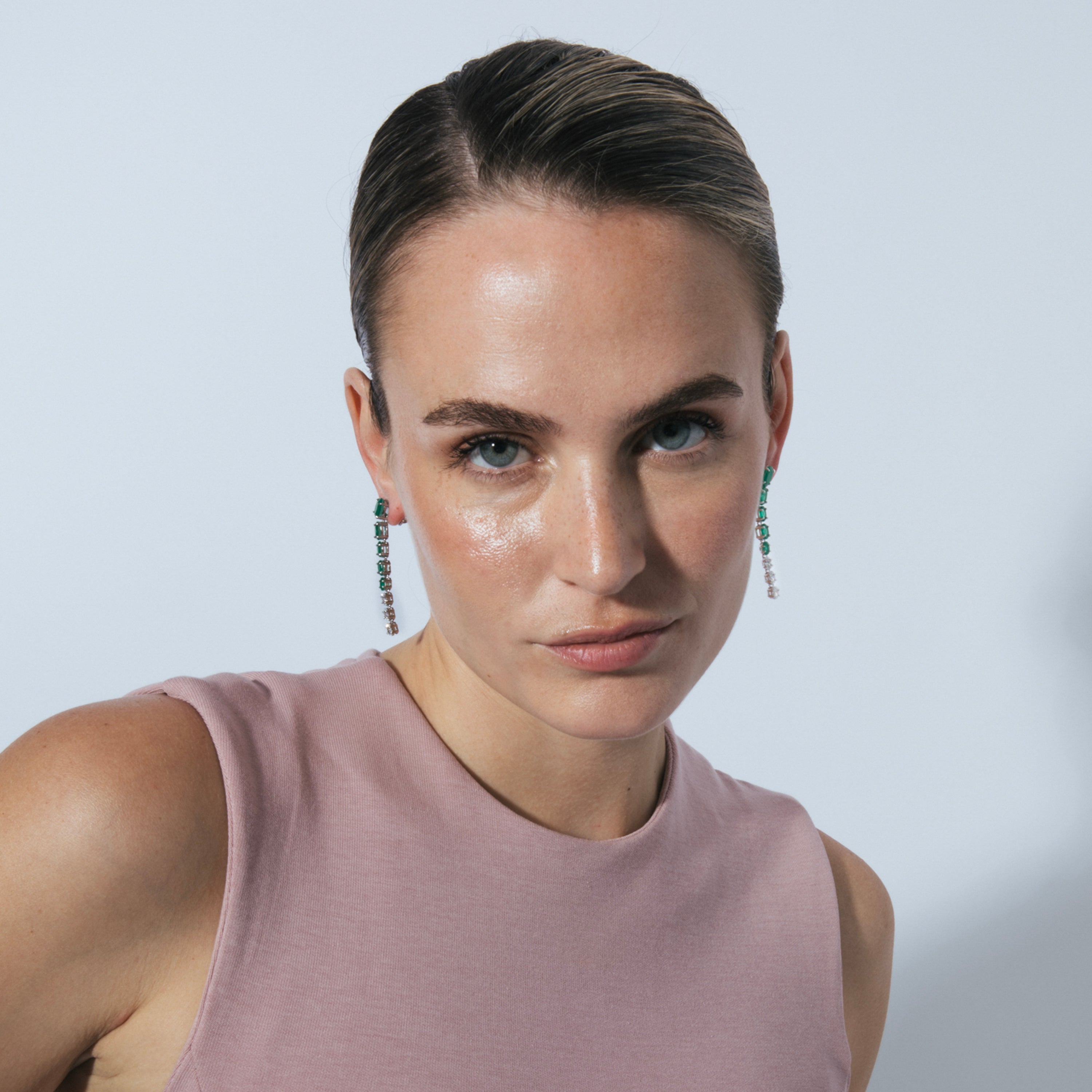 Pendientes de Plata de Ley 925 y Cuarzo Hidrotermal Verde Paraiba acabado en rodio - Diyer