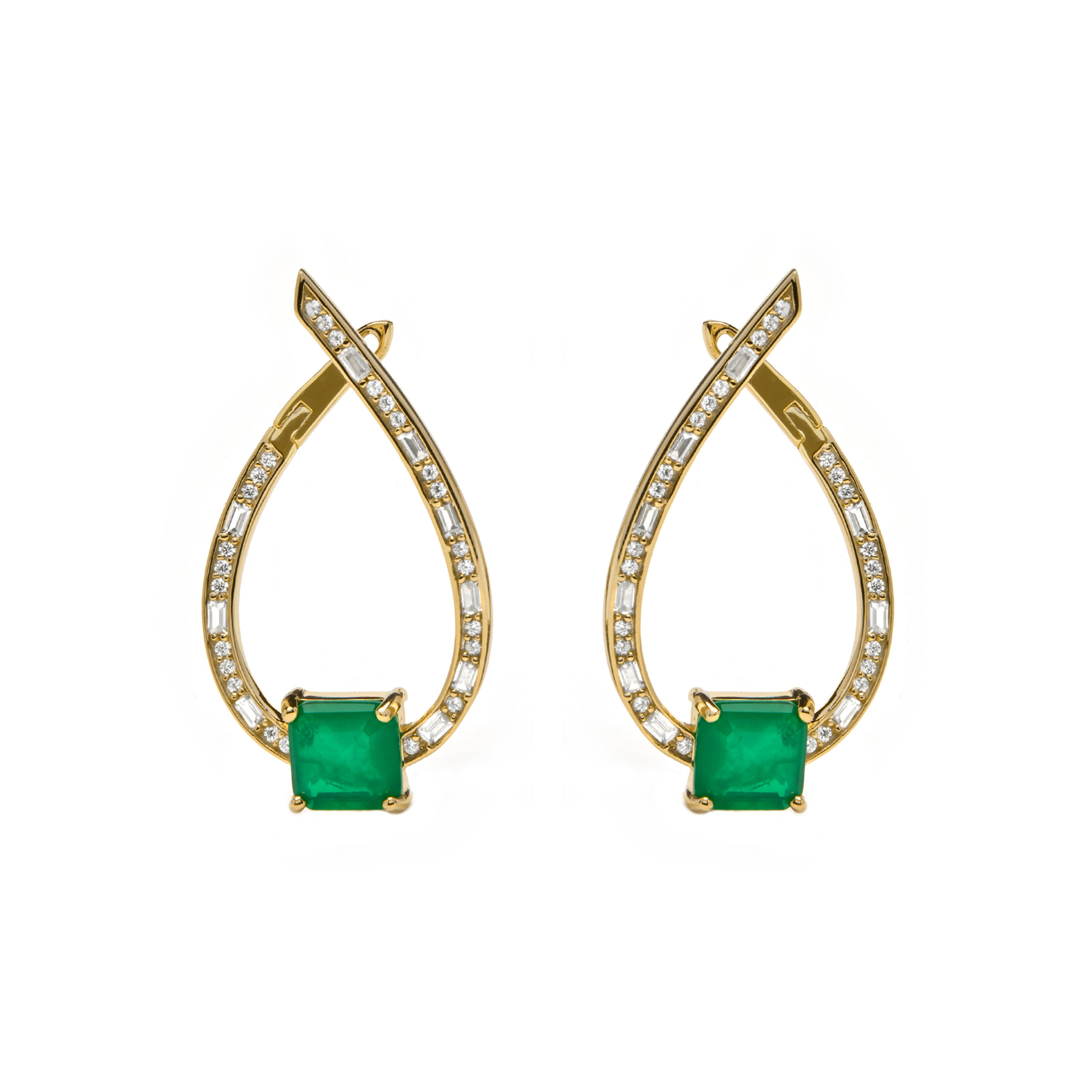 Pendientes de Plata de Ley 925 y Cuarzo Hidrotermal Verde Paraiba acabado en oro amarillo 18k - Idore