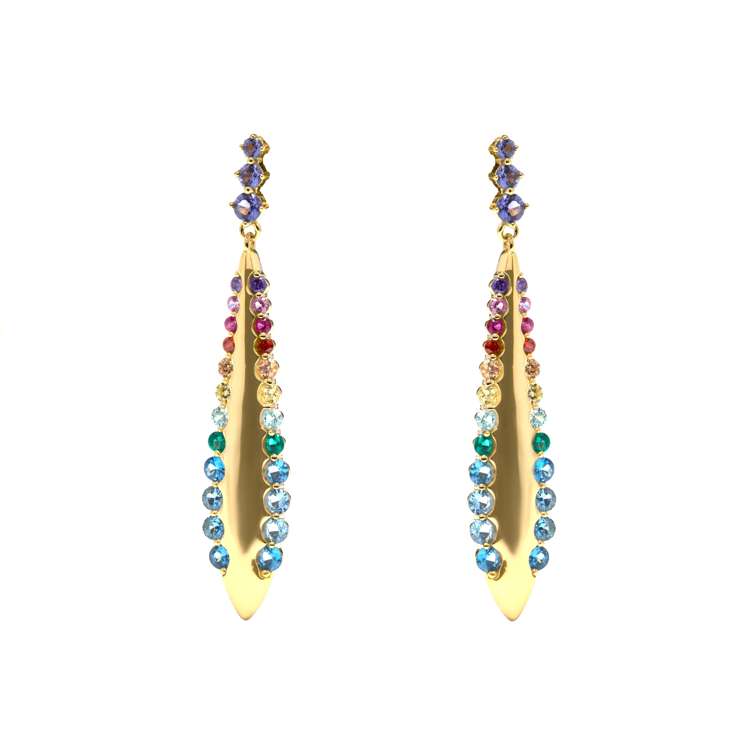 Pendientes de Plata de Ley 925 y Circonita Multicolor acabado en oro amarillo 18k - Monrew