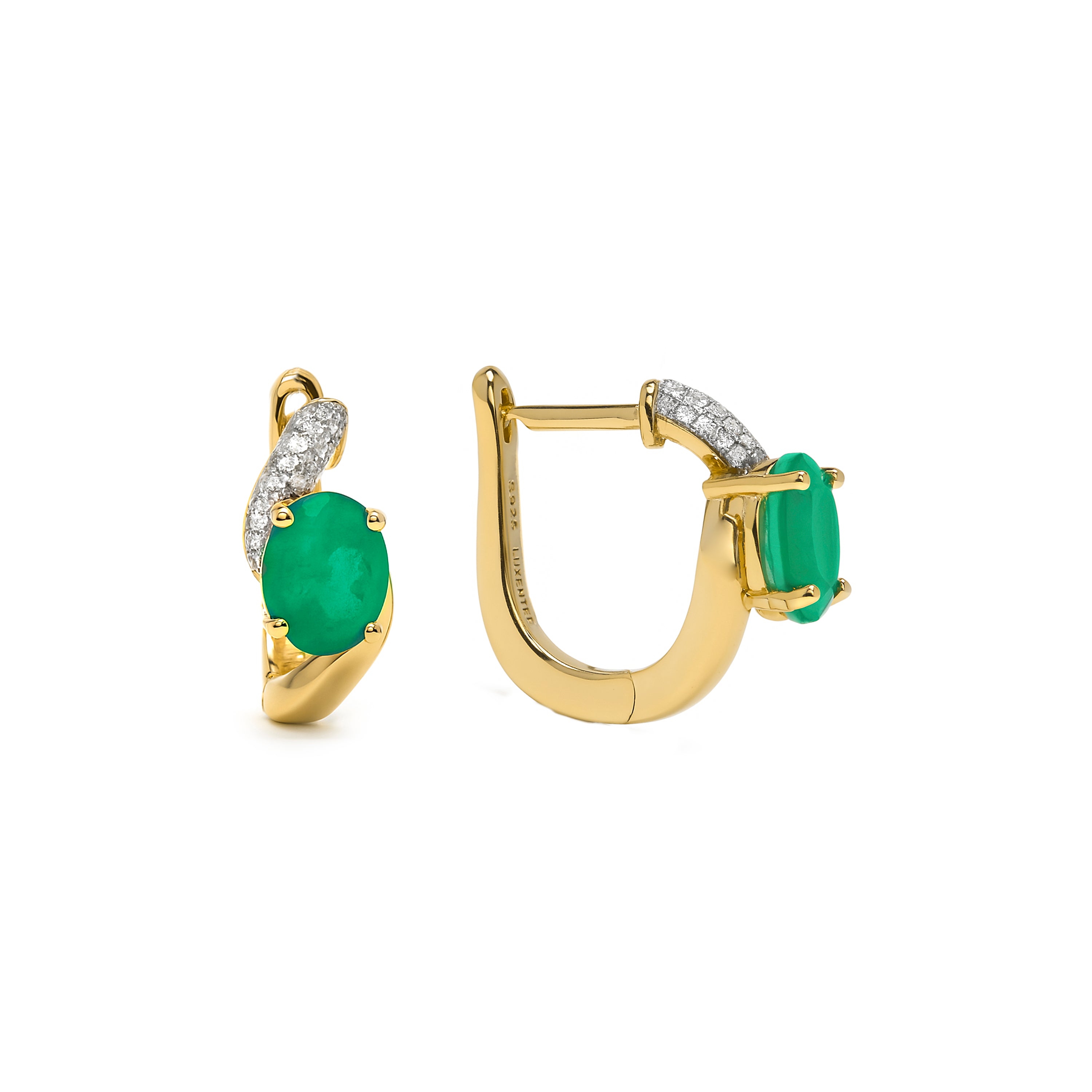 Pendientes de Plata de Ley 925 y Cuarzo Hidrotermal Verde Paraiba acabado en oro amarillo 18k - Kou