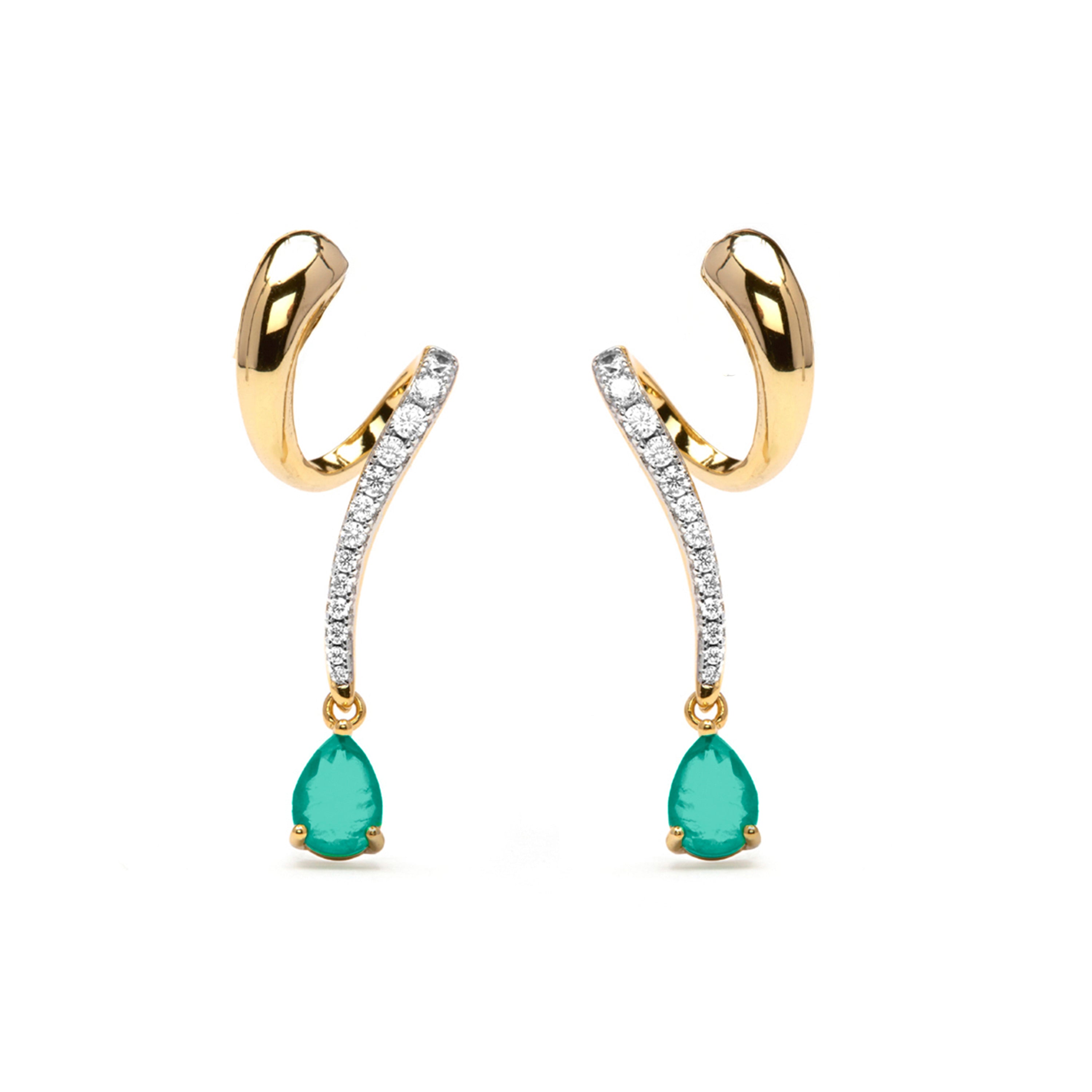 Pendientes de Plata de Ley 925 y Cuarzo Hidrotermal Verde Paraiba acabado en oro amarillo 18k - Neme