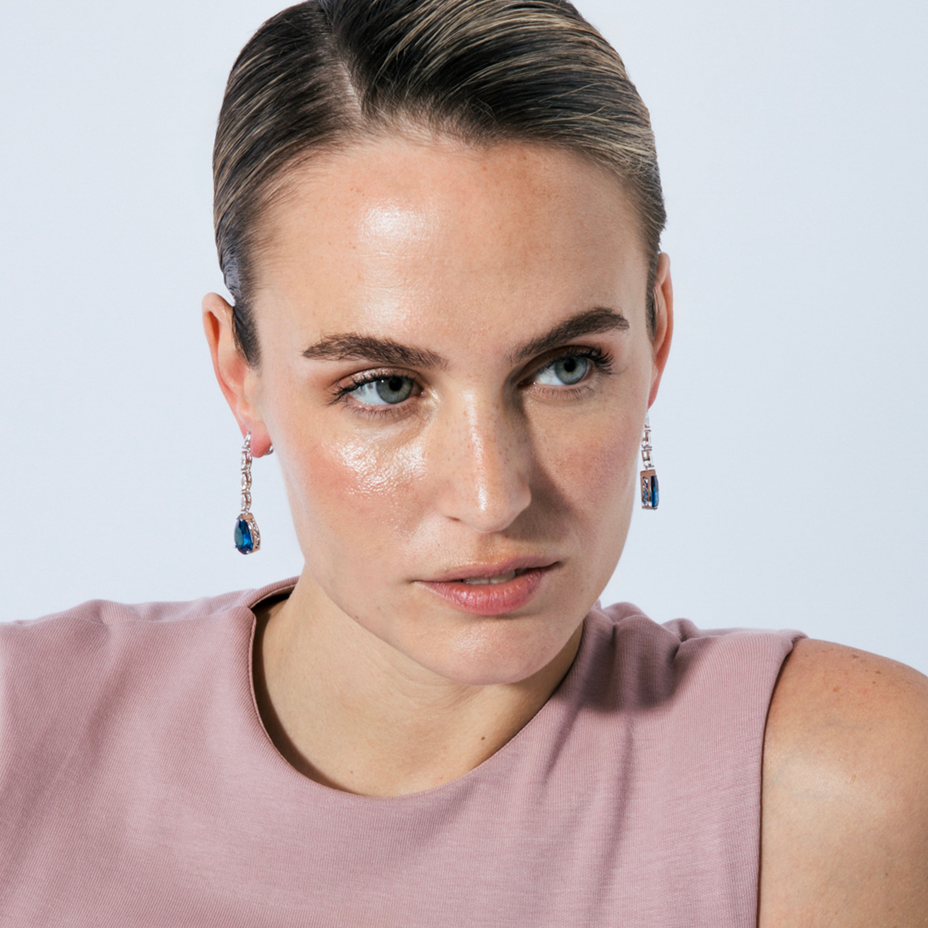 Pendientes de Plata de Ley 925 y Circonita Zafiro acabado en rodio - Leaye