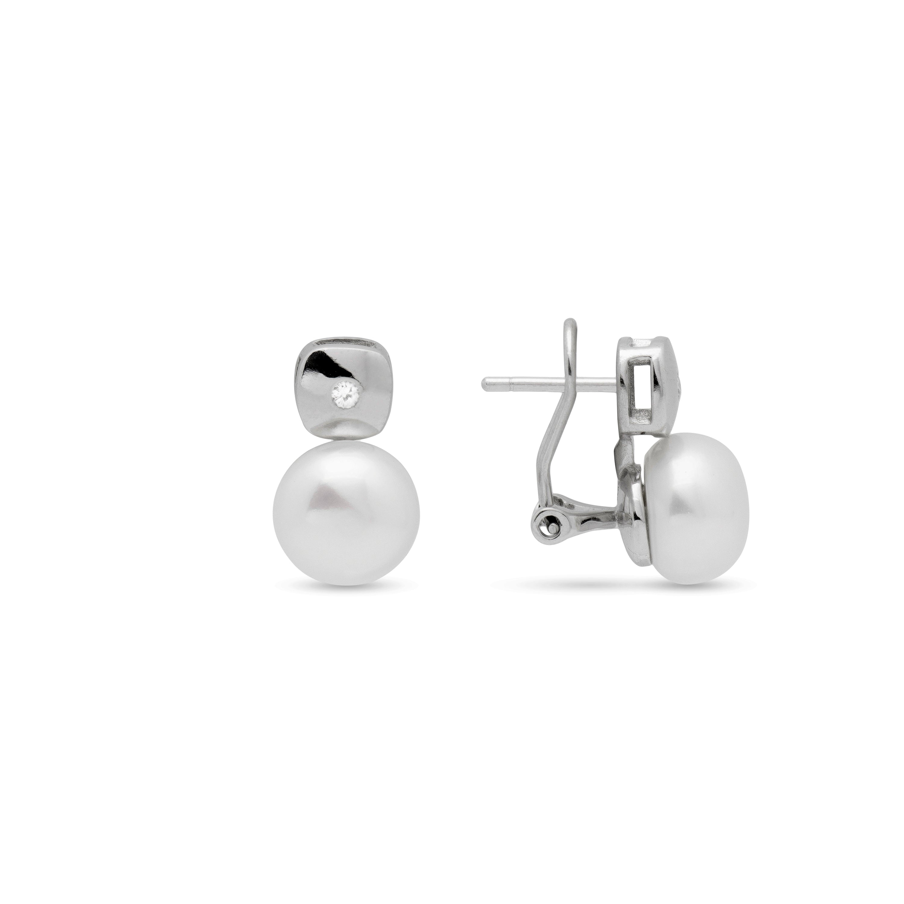 Pendientes de Plata de Ley 925 con Perla Blanca acabados en rodio - Sanber