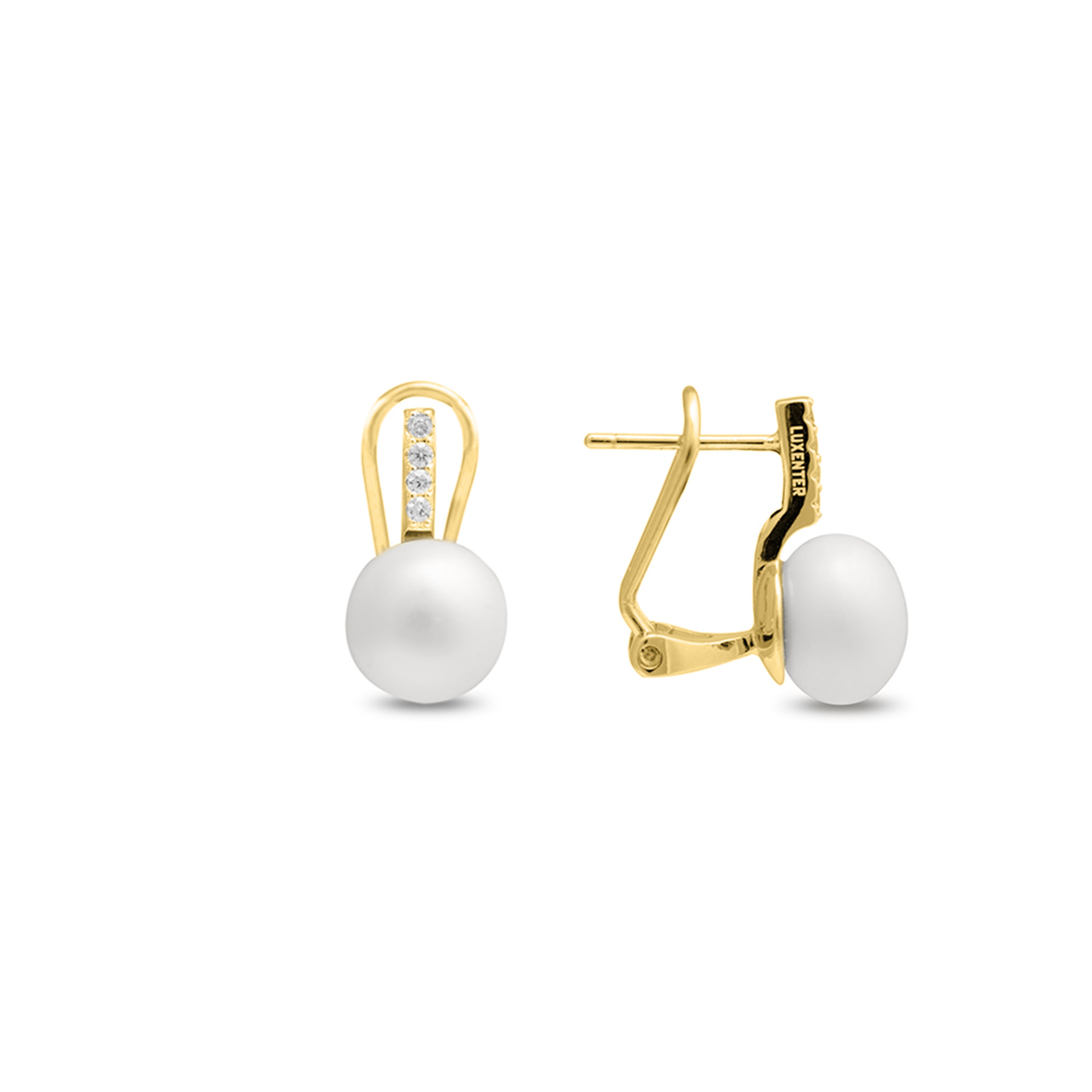 Pendientes de Plata de Ley 925 con Perla Blanca acabados en oro amarillo de 18K - Herisus