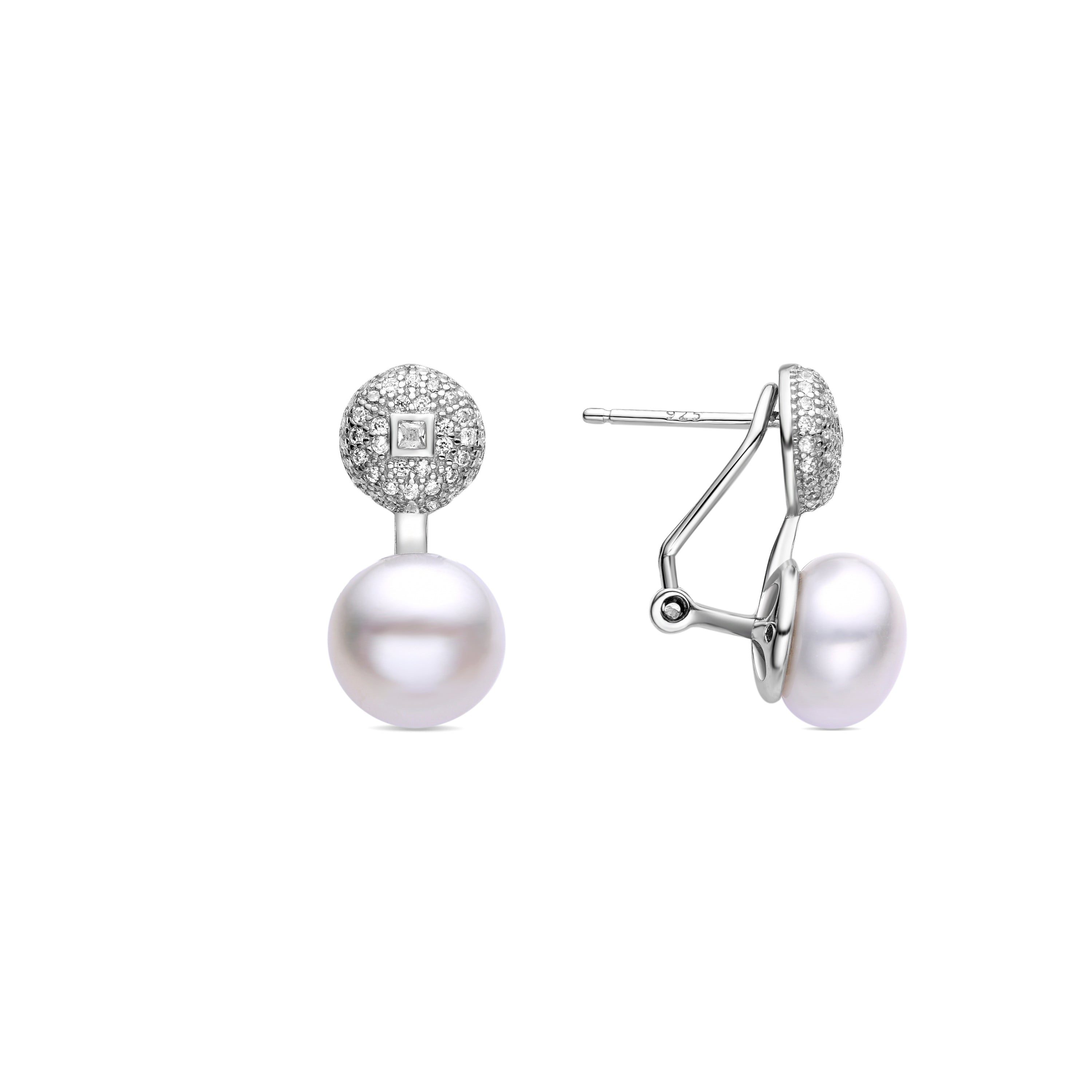 Pendientes de Plata de Ley 925 con Perla Blanca acabados en rodio - Raku