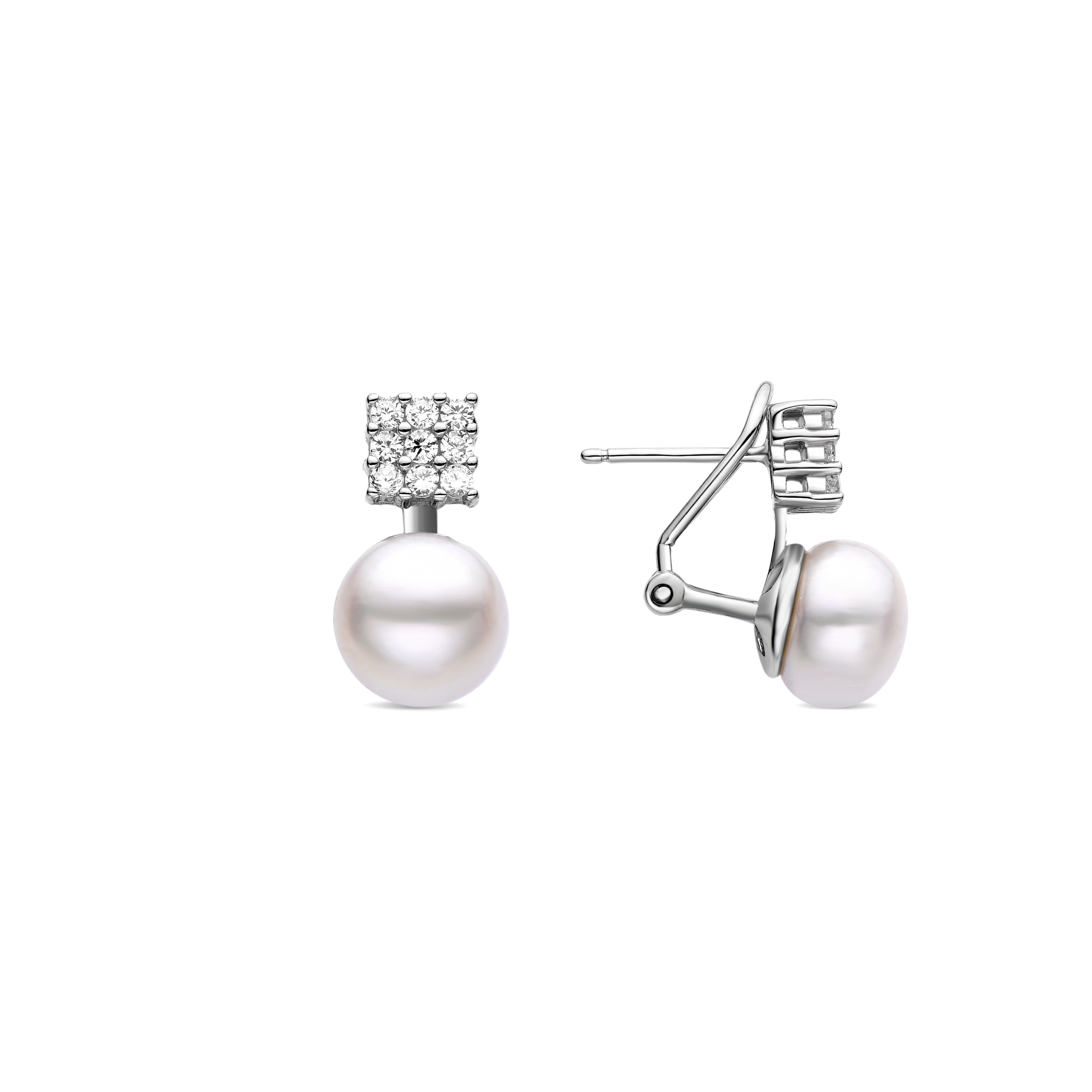 Pendientes de Plata de Ley 925 con Perla Blanca acabados en rodio - Cadur