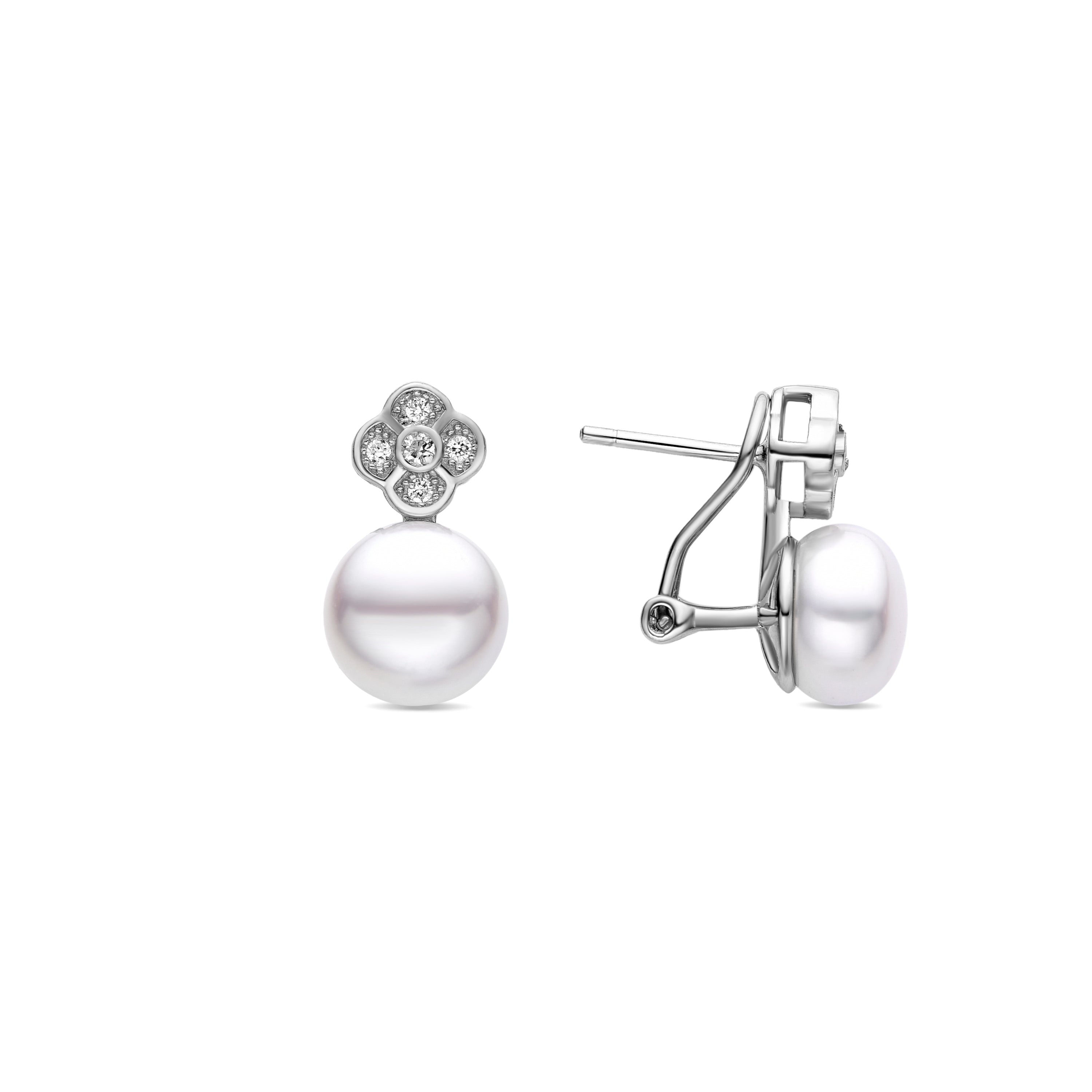 Pendientes de Plata de Ley 925 con Perla Blanca acabados en rodio - Furna