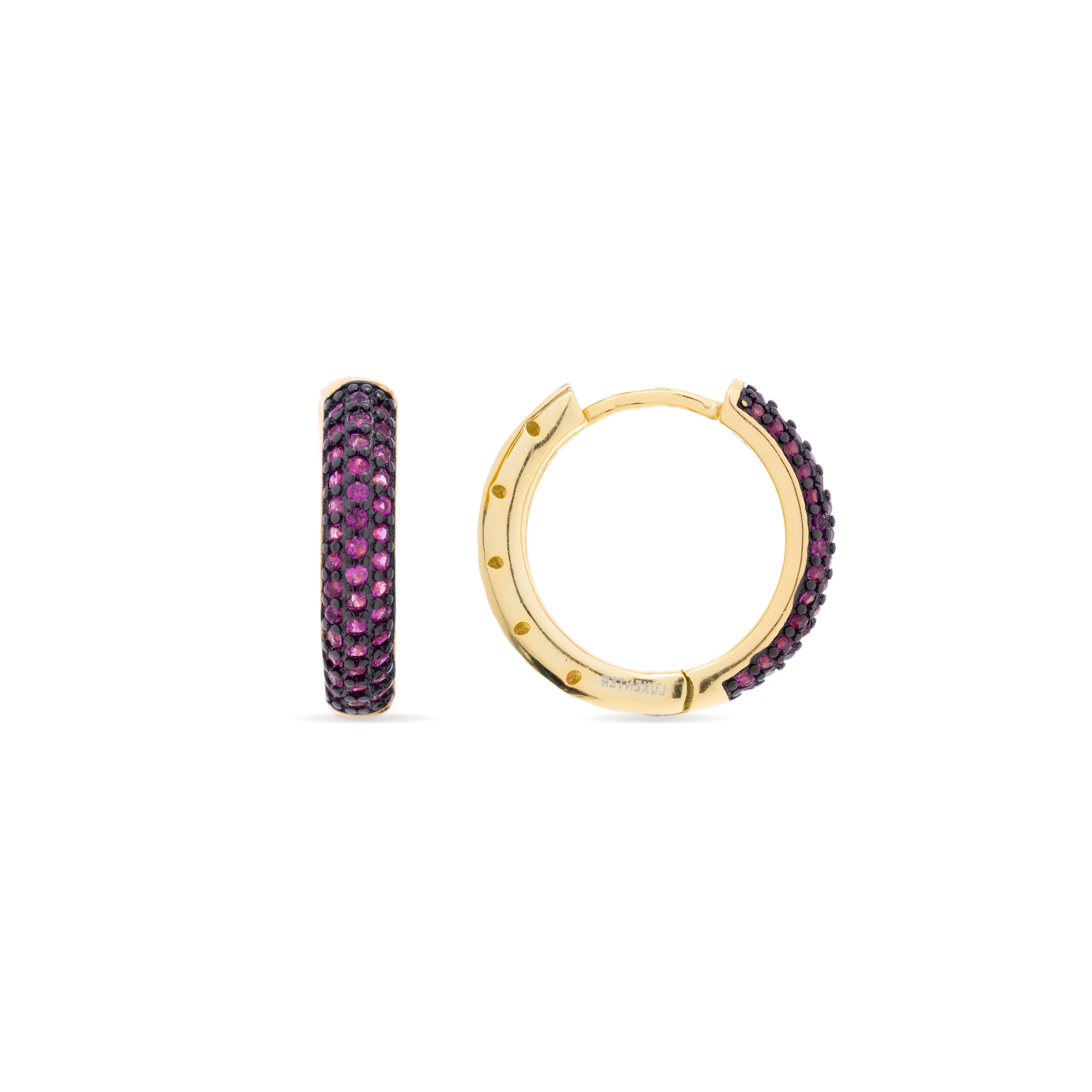 Pendientes de Plata de Ley 925 y Circonita Rubí acabados en oro amarillo de 18k - Ukisen