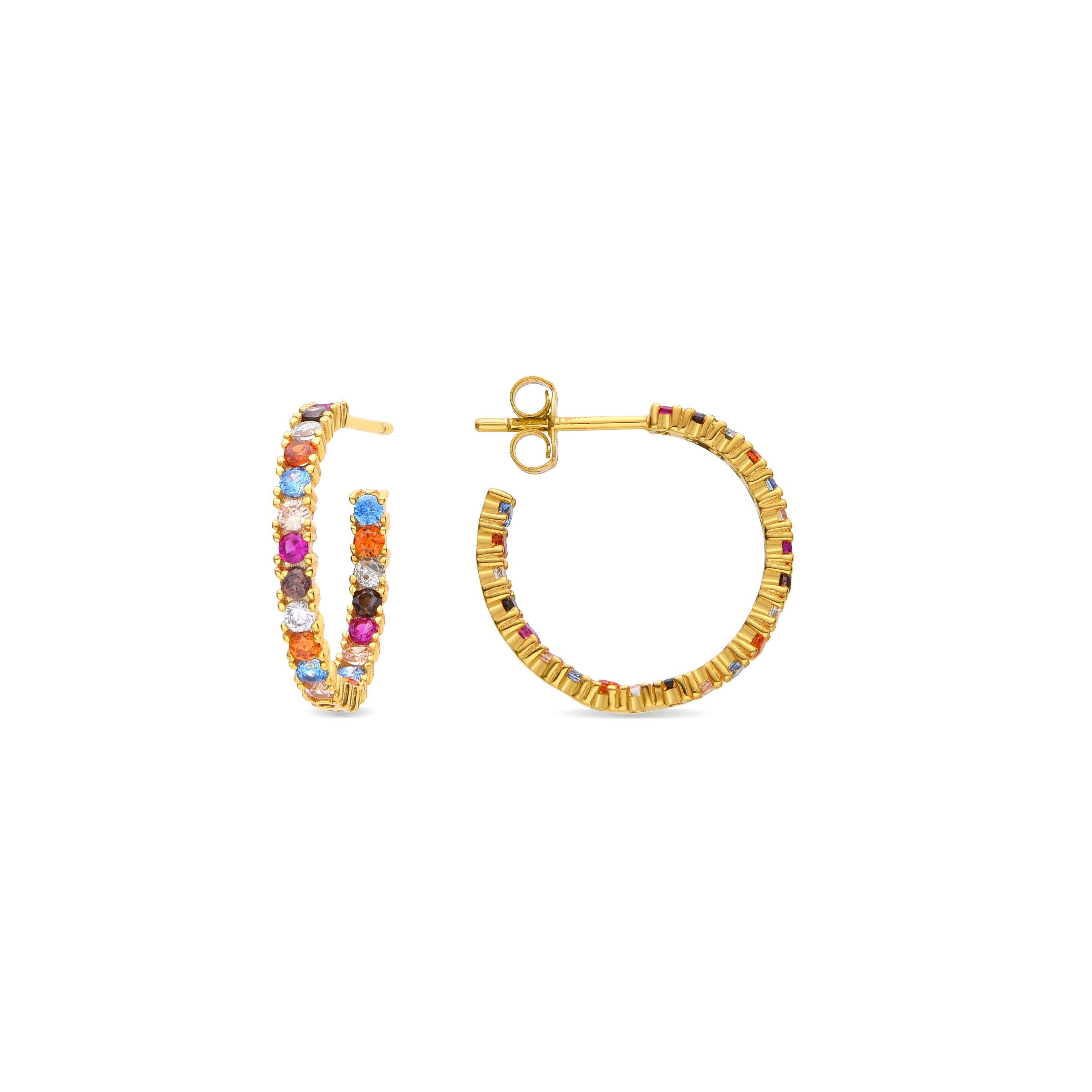 Pendientes de Plata de Ley 925 y Circonita Multicolor acabados en oro amarillo de 18k - Iotha