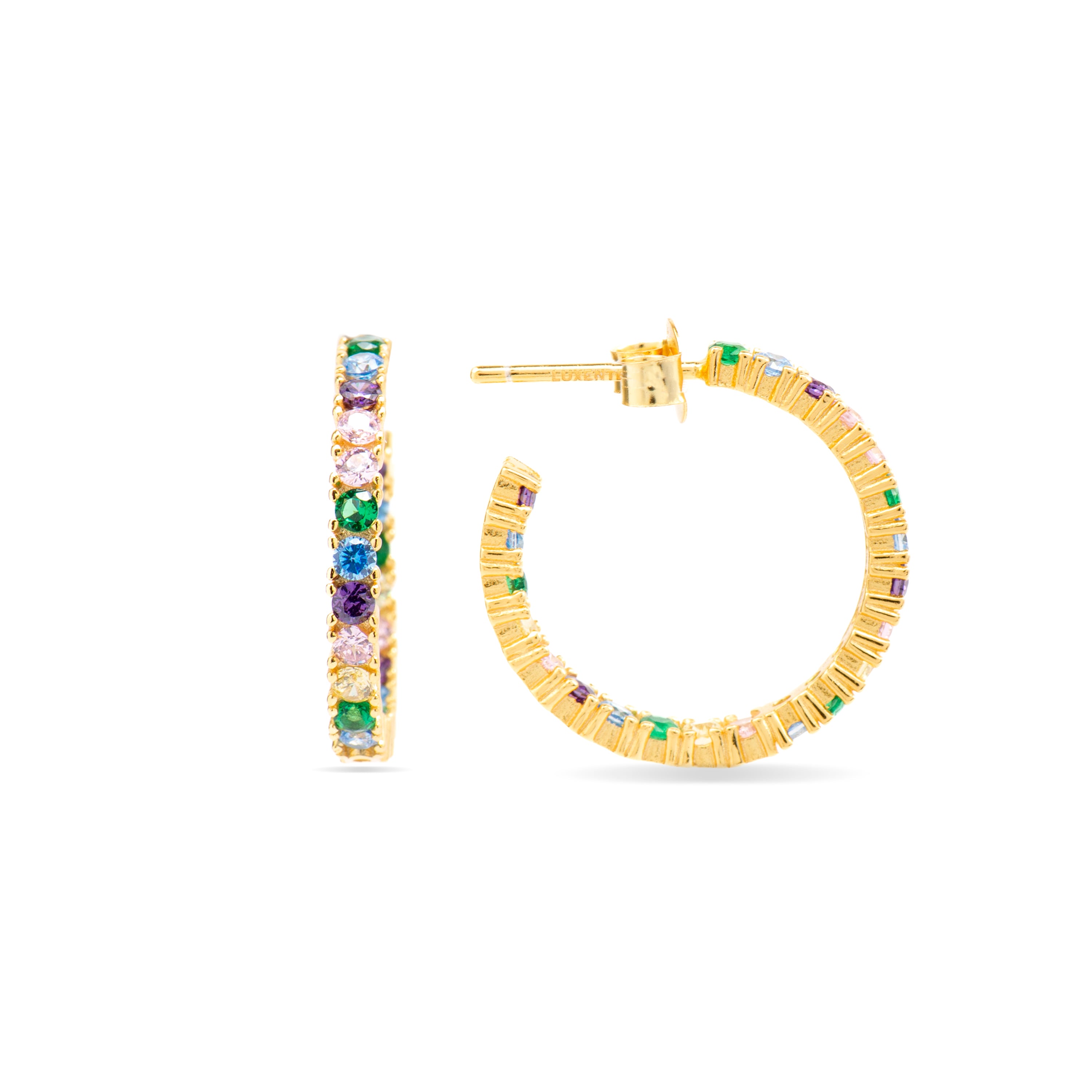 Pendientes de Plata de Ley 925 y Circonita Multicolor acabados en oro amarillo de 18k - Iotha