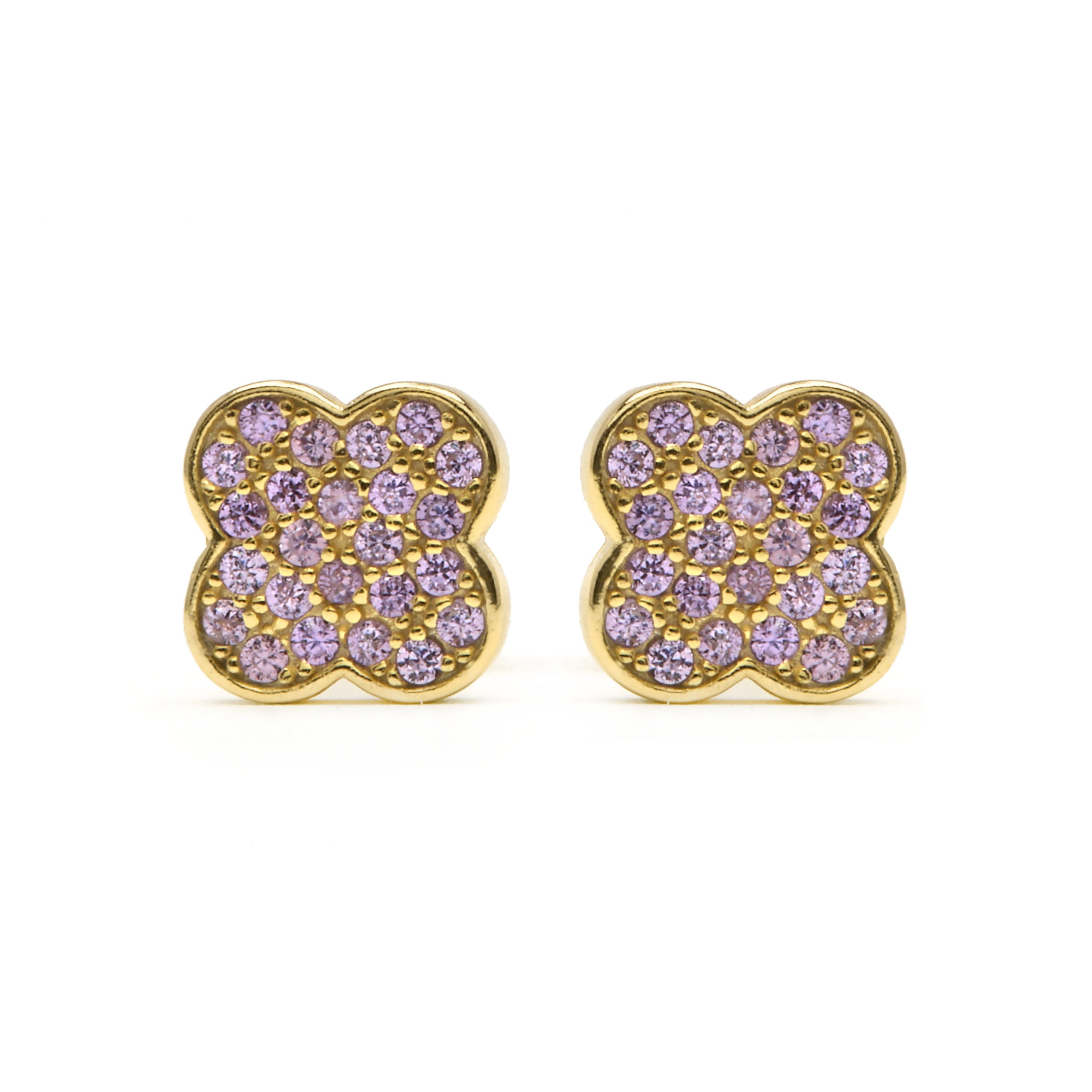 Pendientes de Plata de Ley 925 y Circonita Amatista acabado en oro amarillo 18k - Alsion