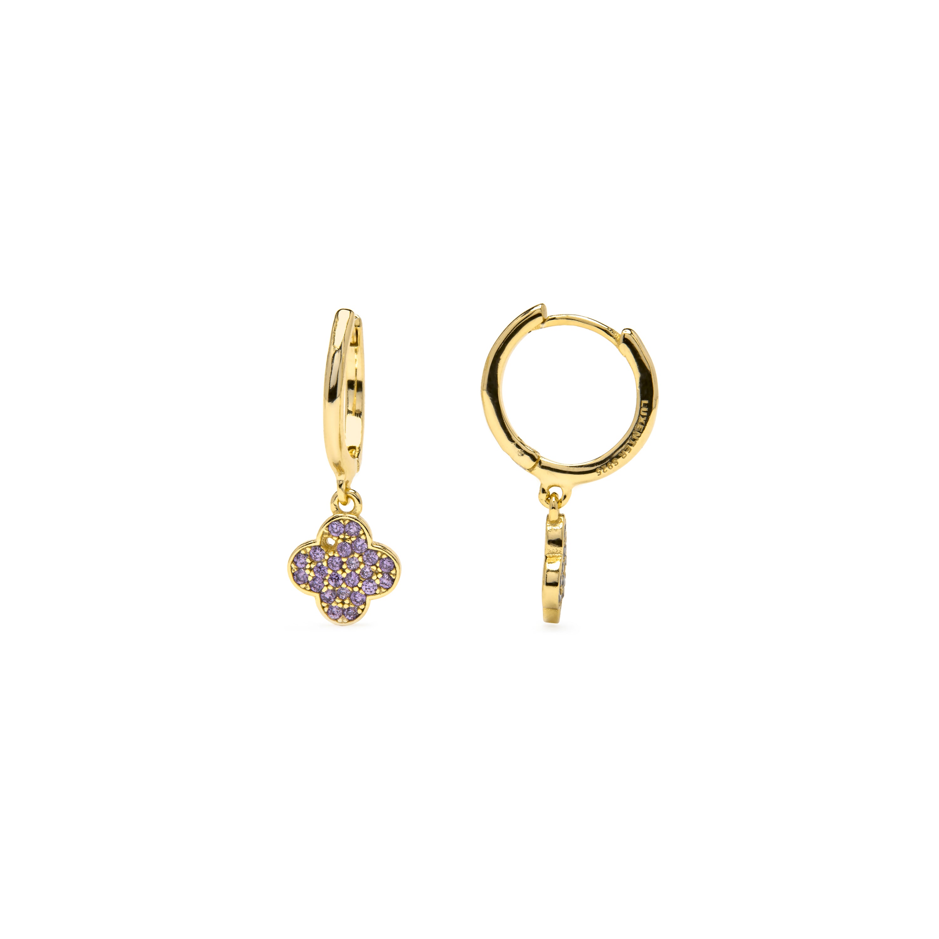 Pendientes de Plata de Ley 925 y Circonita Amatista acabado en oro amarillo 18k - Grukmu