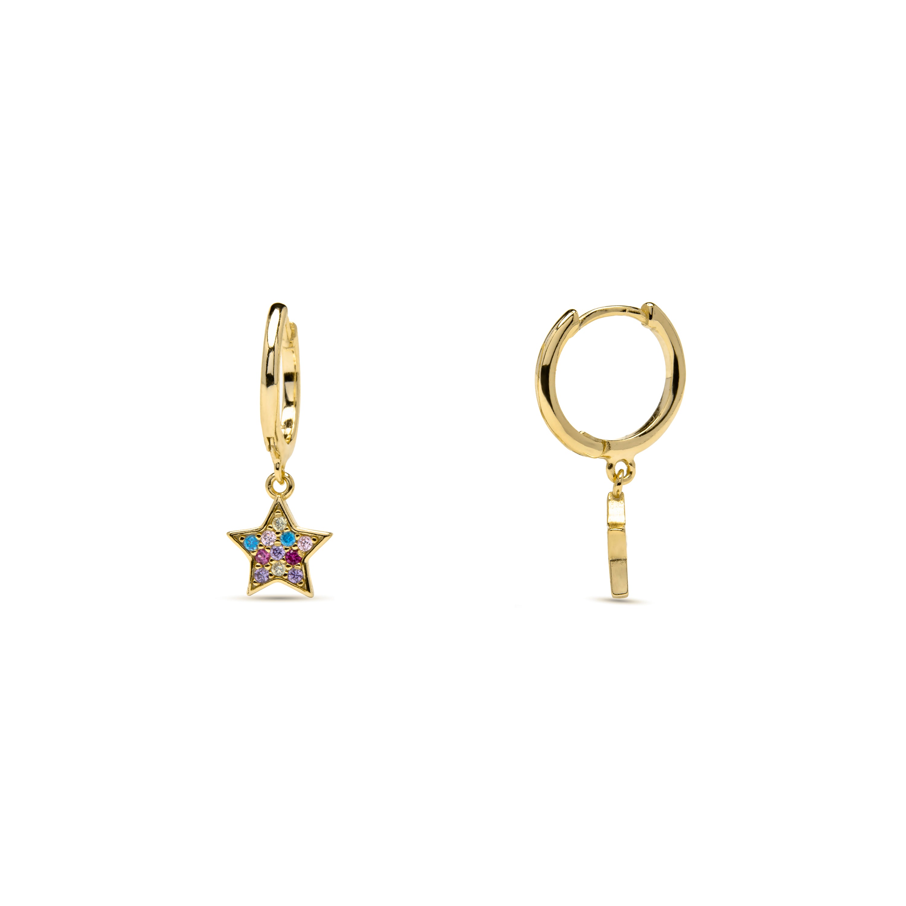 Pendientes de Plata de Ley 925 y Circonita Multicolor acabado en oro amarillo 18k - Imuel