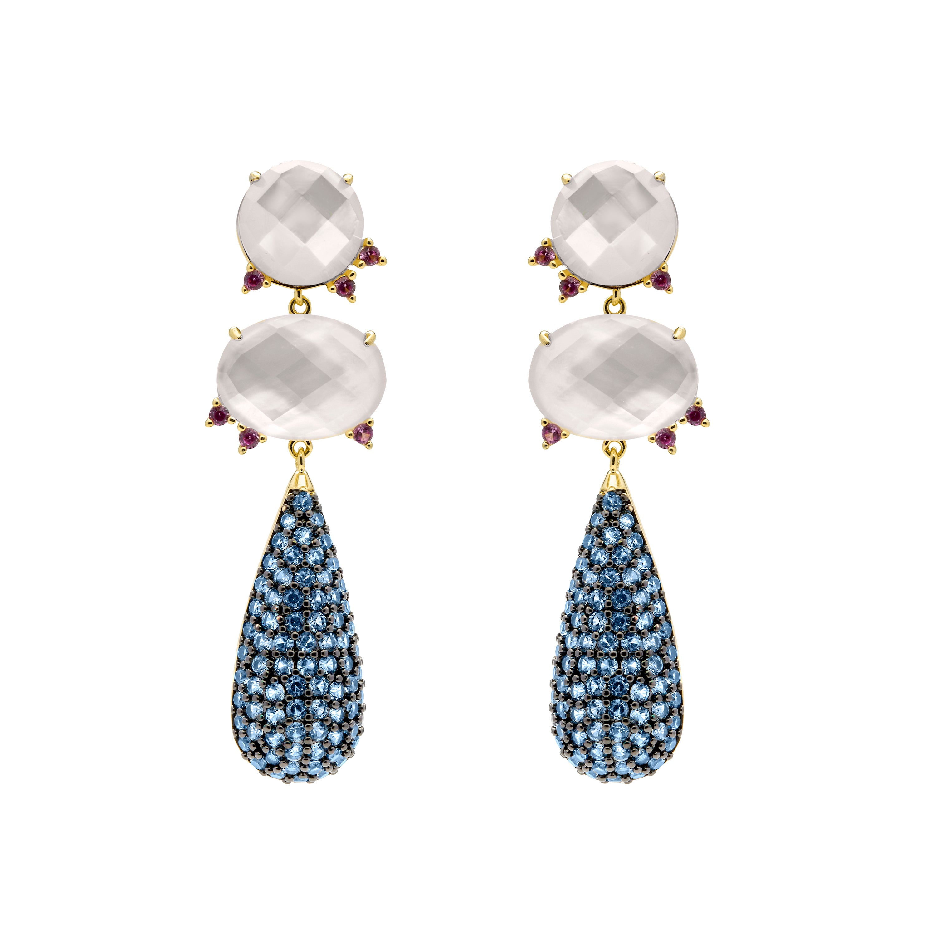 Pendientes de Plata de Ley 925 y Madreperla Blanca acabado en oro amarillo 18k - Ublex