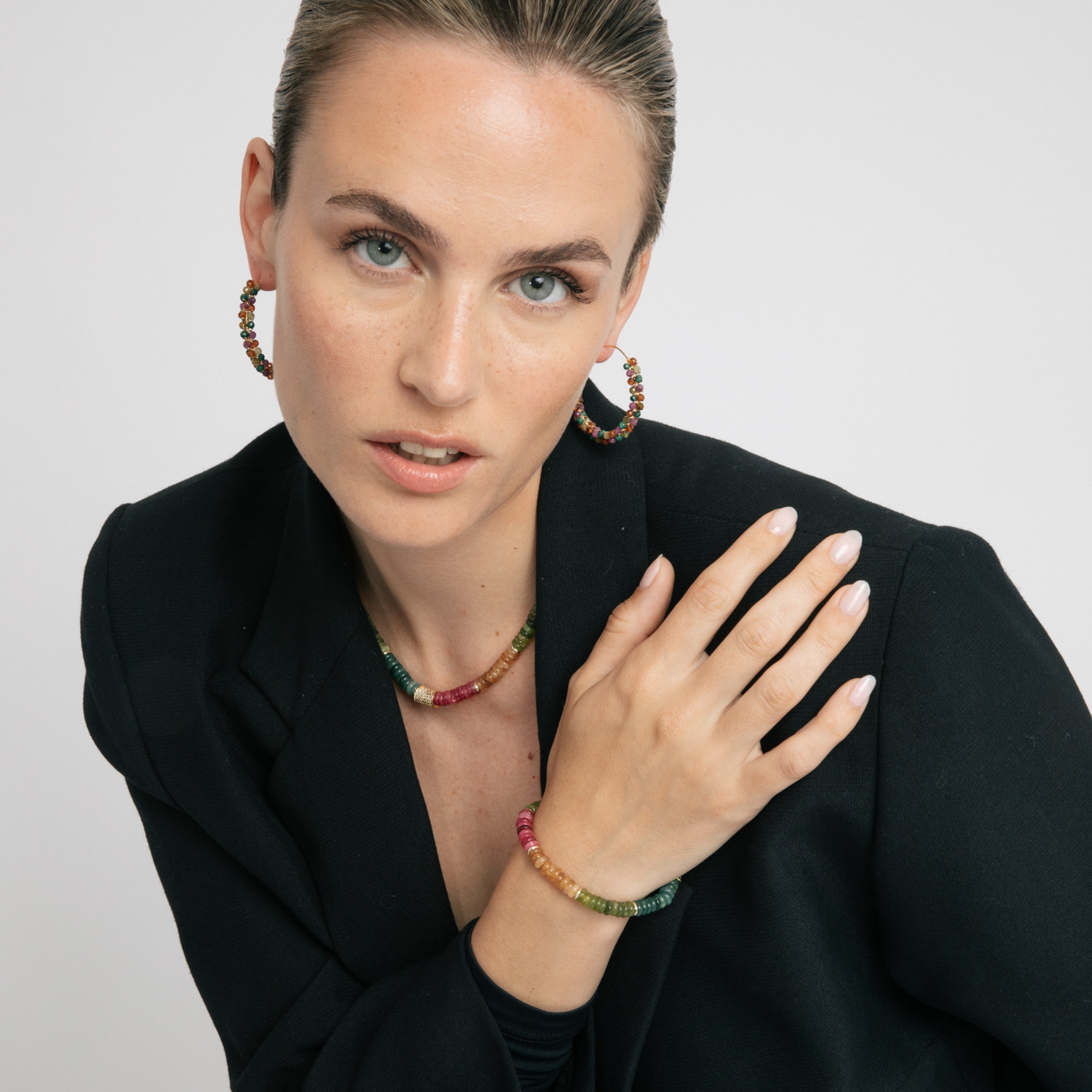 Pendientes de Plata de Ley 925 y Turmalina Multicolor acabado en oro amarillo 18k - Rend