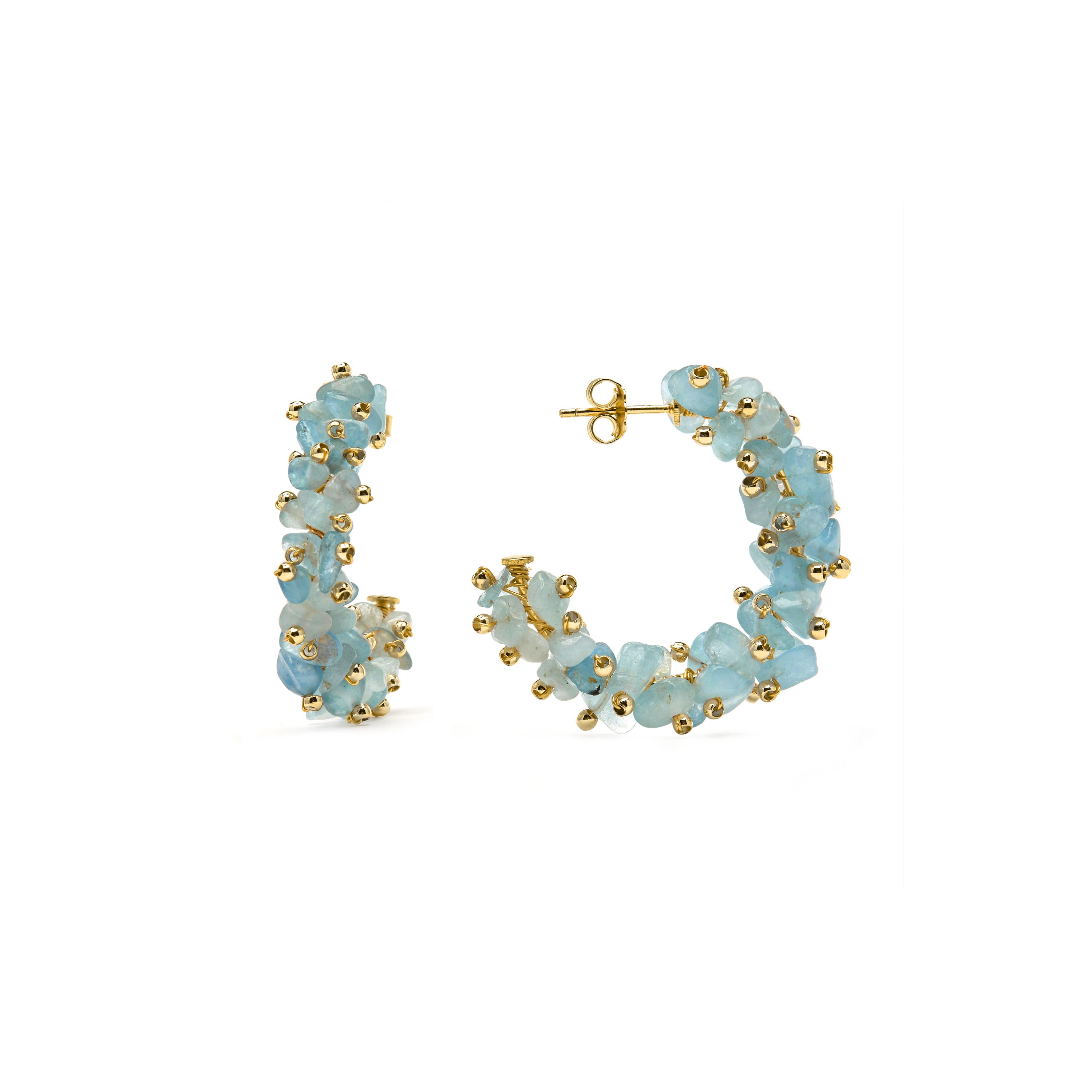 Pendientes de Plata de Ley 925 y Jade Azul acabado en oro amarillo 18k - Isem