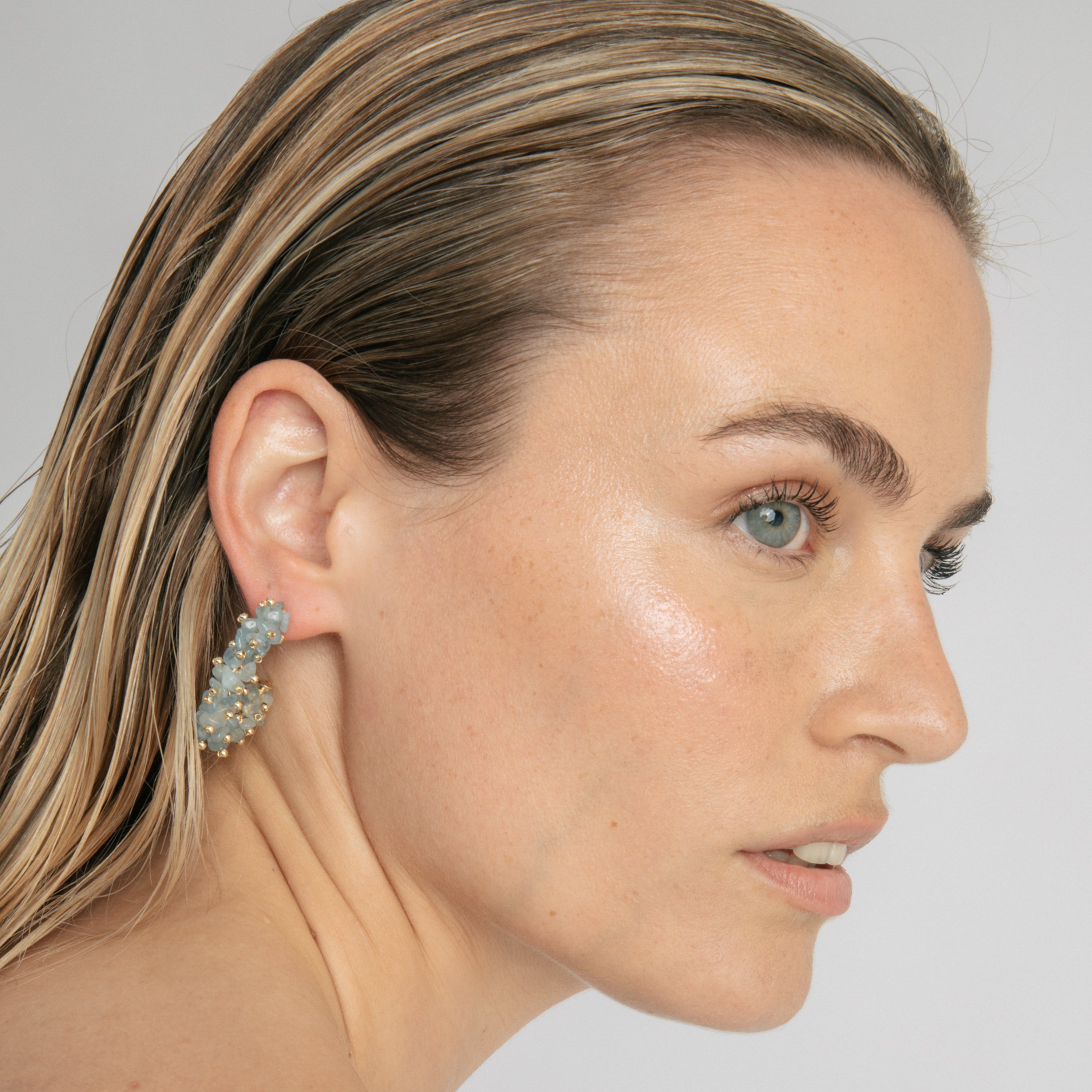 Pendientes de Plata de Ley 925 y Jade Azul acabado en oro amarillo 18k - Isem