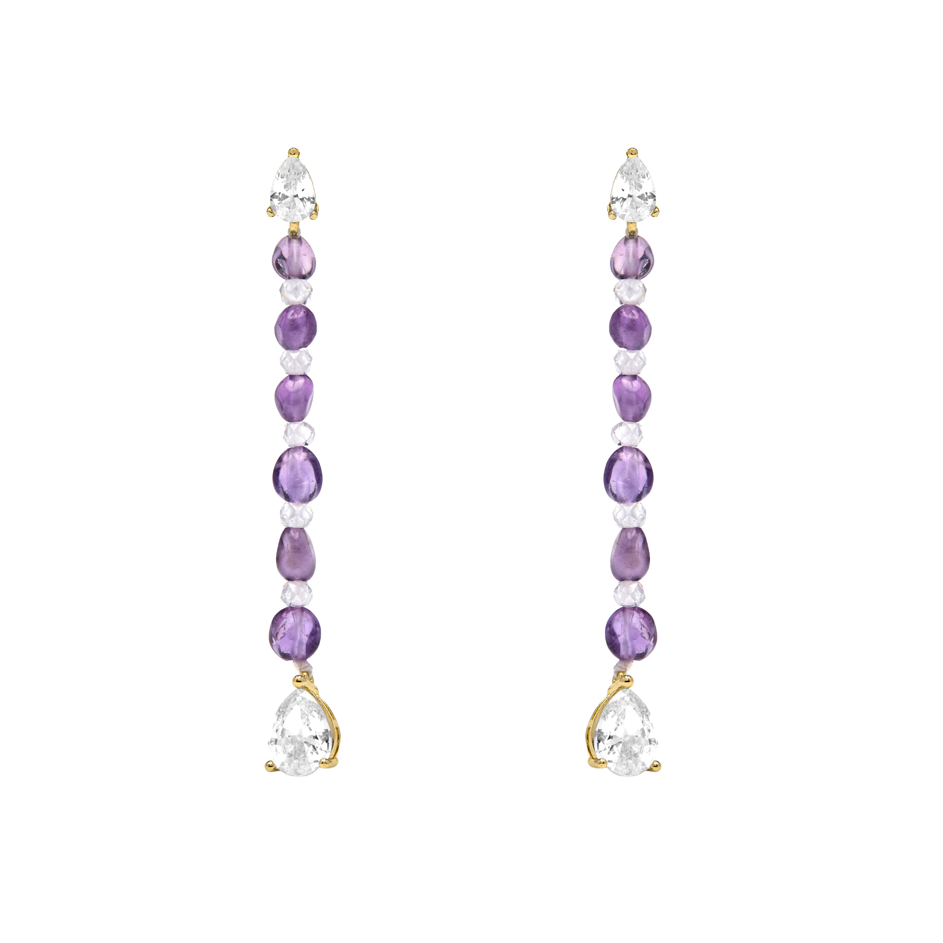 Pendientes de Plata de Ley 925 y Amatista acabado en oro amarillo 18k - Lixgol