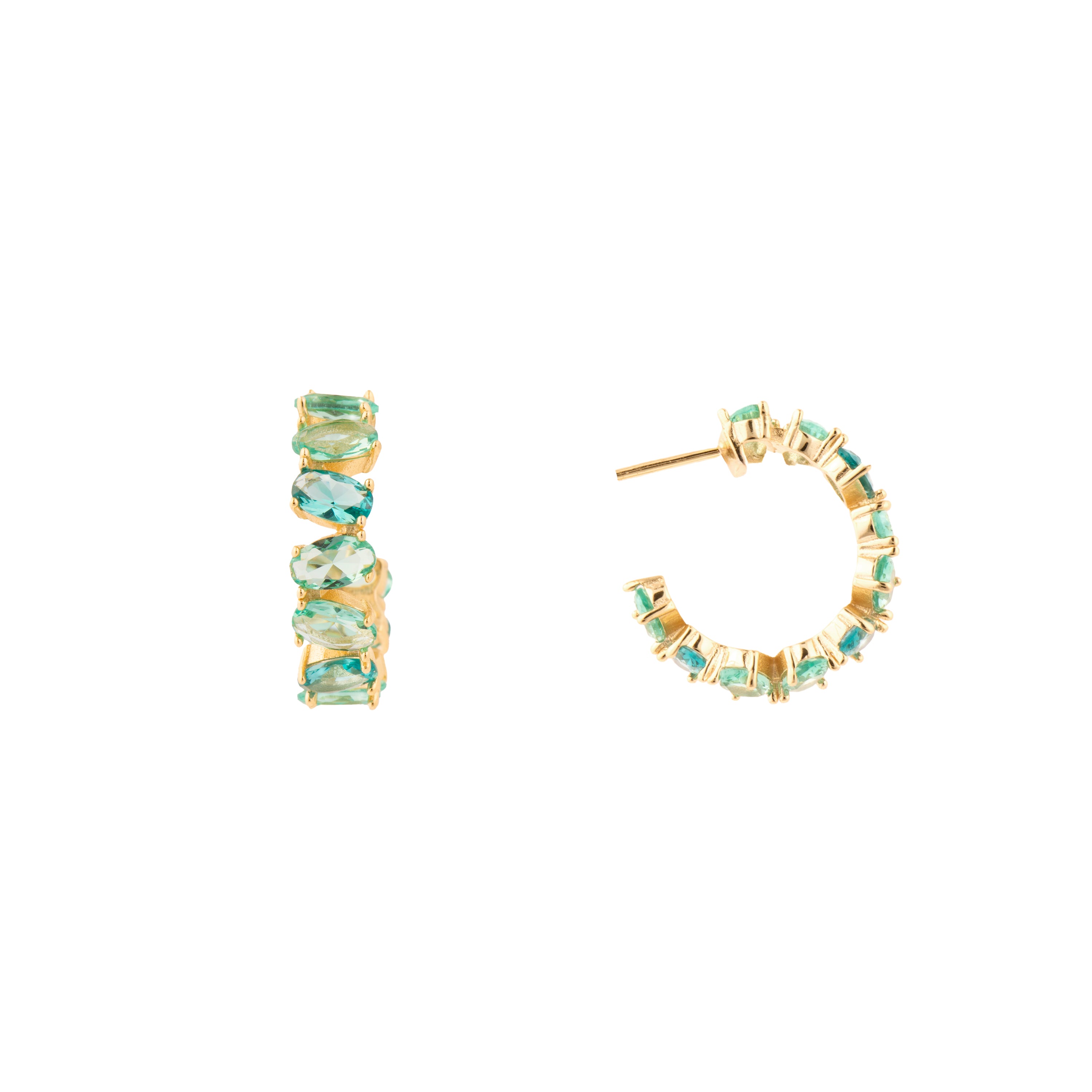 Pendientes de Plata de Ley 925 y Cuarzo Hidrotermal Verde Paraiba acabado en oro amarillo 18k - Thimfa