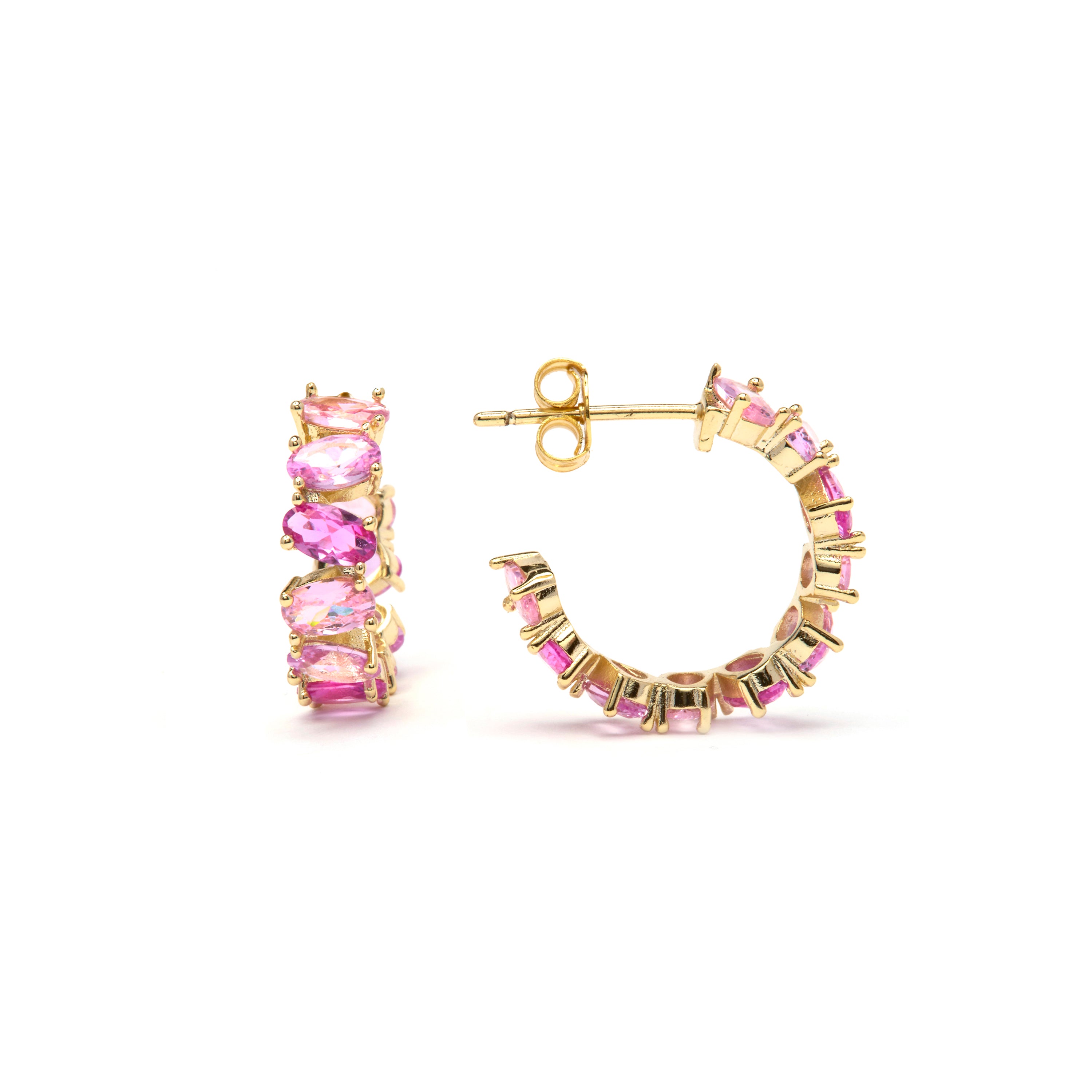 Pendientes de Plata de Ley 925 y Circonita Rosa acabado en oro amarillo 18k - Thimfa