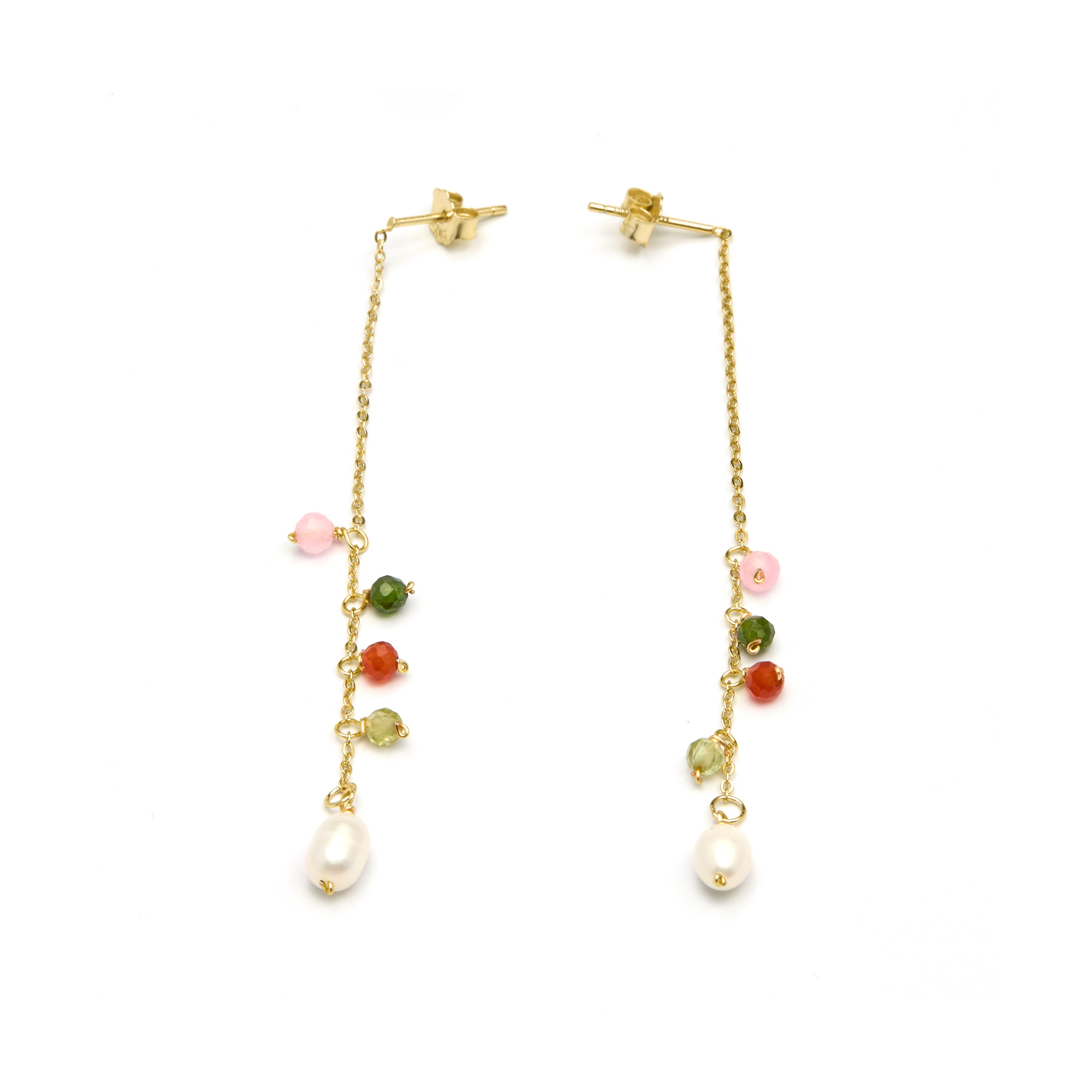 Pendientes de Plata de Ley 925 con Perla Blanca acabados en oro amarillo 18K - Fanim