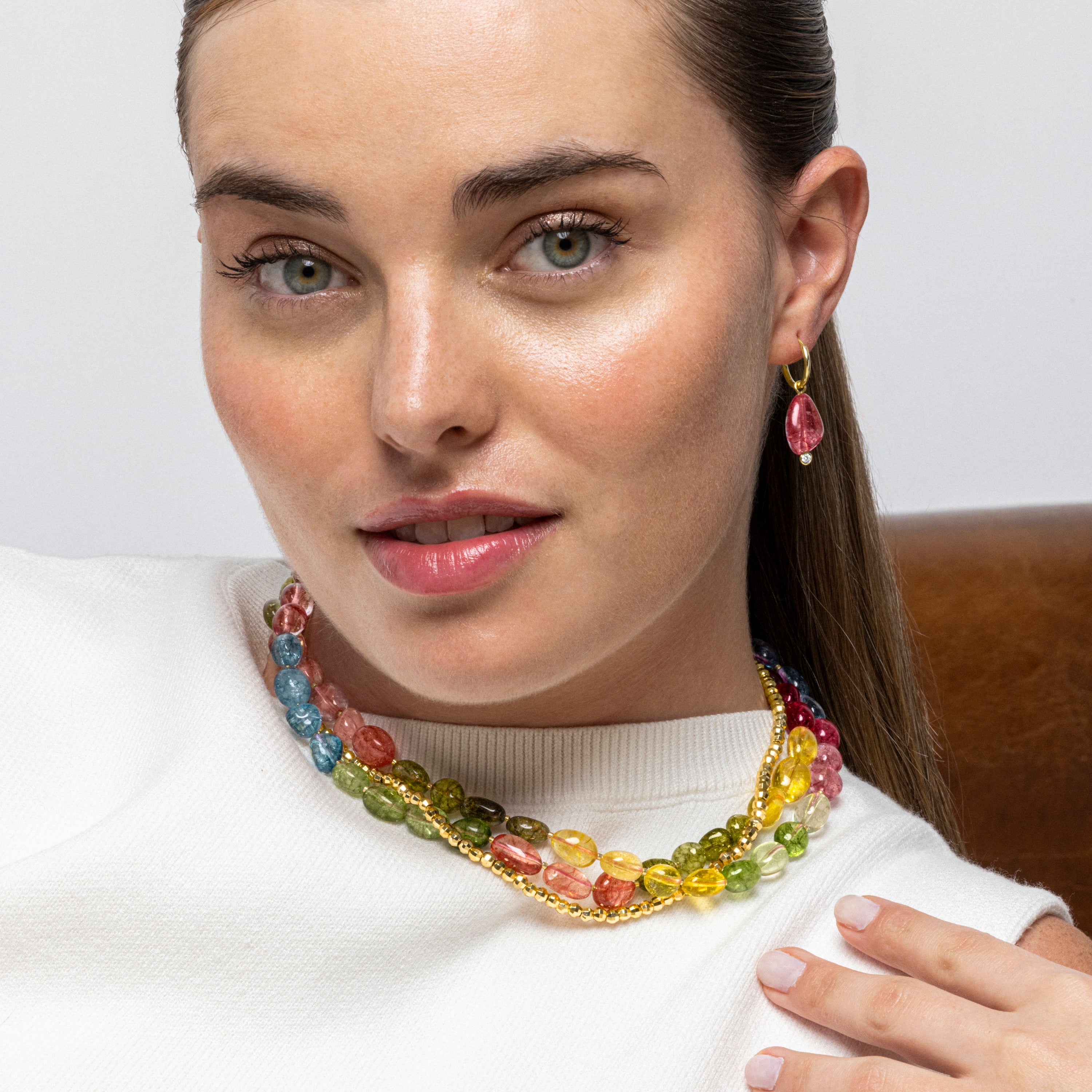 Pendientes de Plata de Ley 925 y Cristal Rosa Claro acabado oro 18k - Xiua