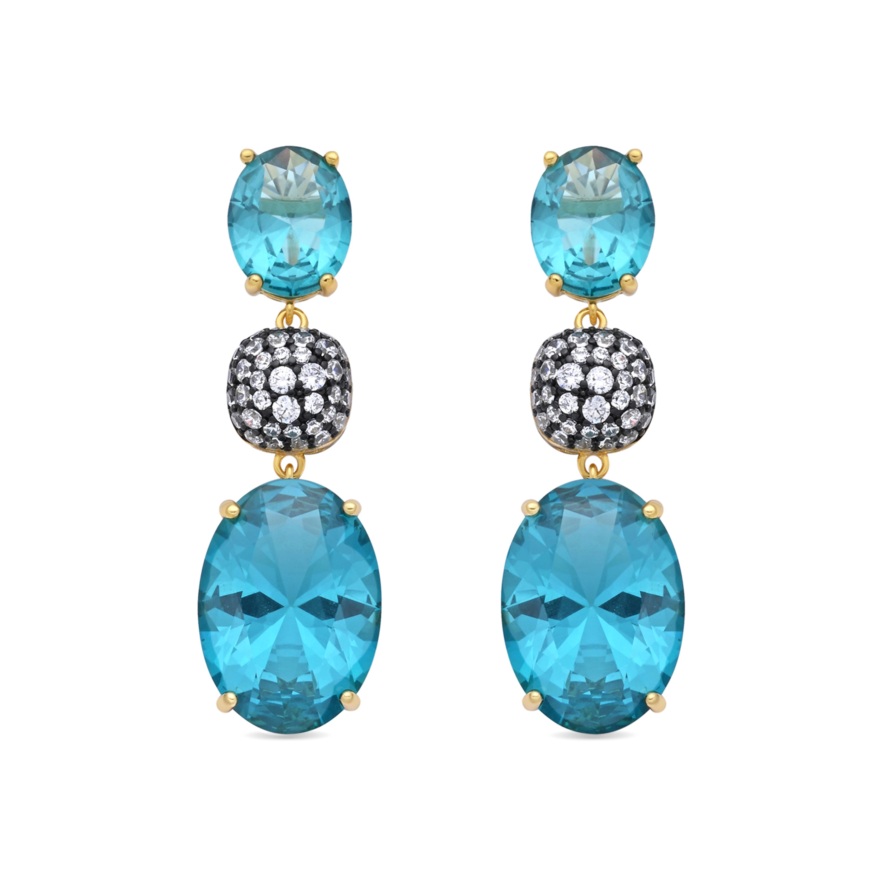 Pendientes de Plata de Ley 925 y Cuarzo Hidrotermal Verde Paraiba acabado en oro amarillo 18k - Filia