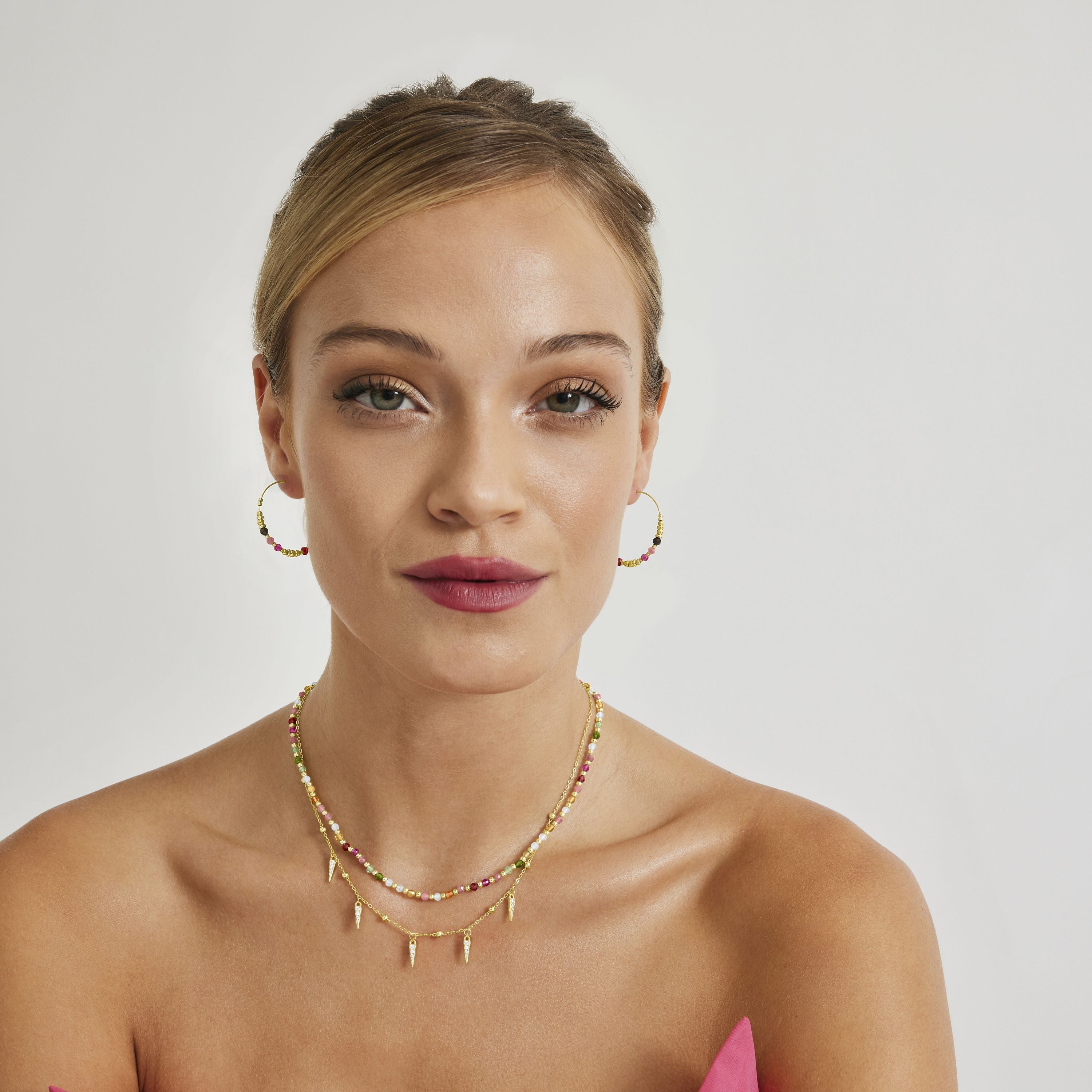 Pendientes de Plata de Ley 925 con Cristal Multicolor acabados en oro amarillo 18K - Beimil