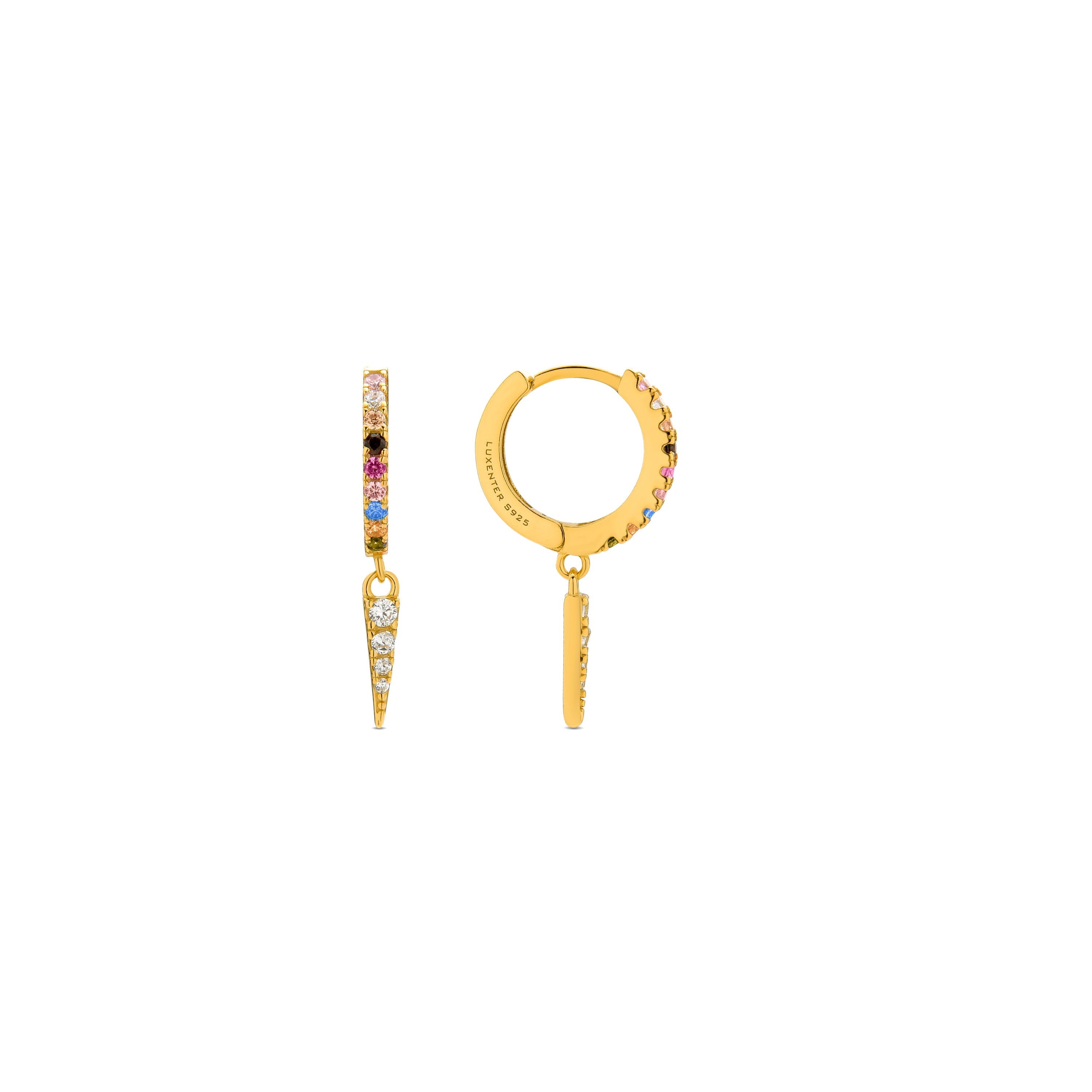Pendientes de Plata de Ley 925 con Circonita Multicolor acabados en oro amarillo 18K - Atrie