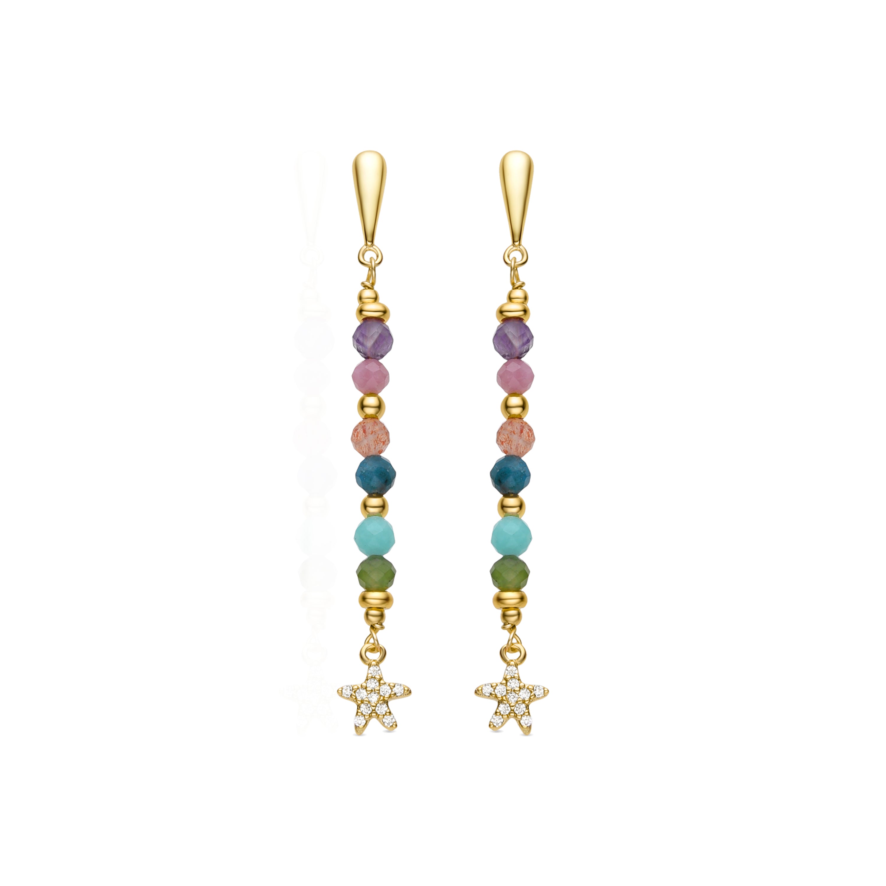 Pendientes de Plata de Ley 925 y Cristal Multicolor acabados en oro amarillo de 18k - Estrella