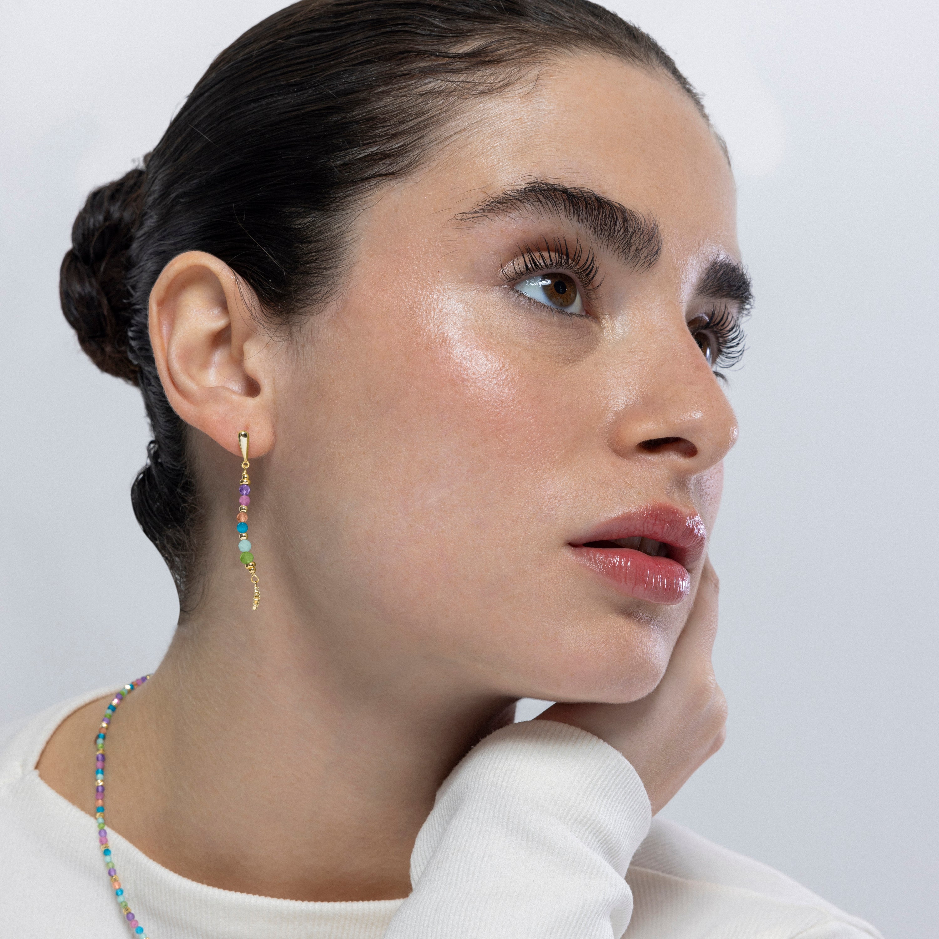 Pendientes de Plata de Ley 925 y Cristal Multicolor acabados en oro amarillo de 18k - Estrella