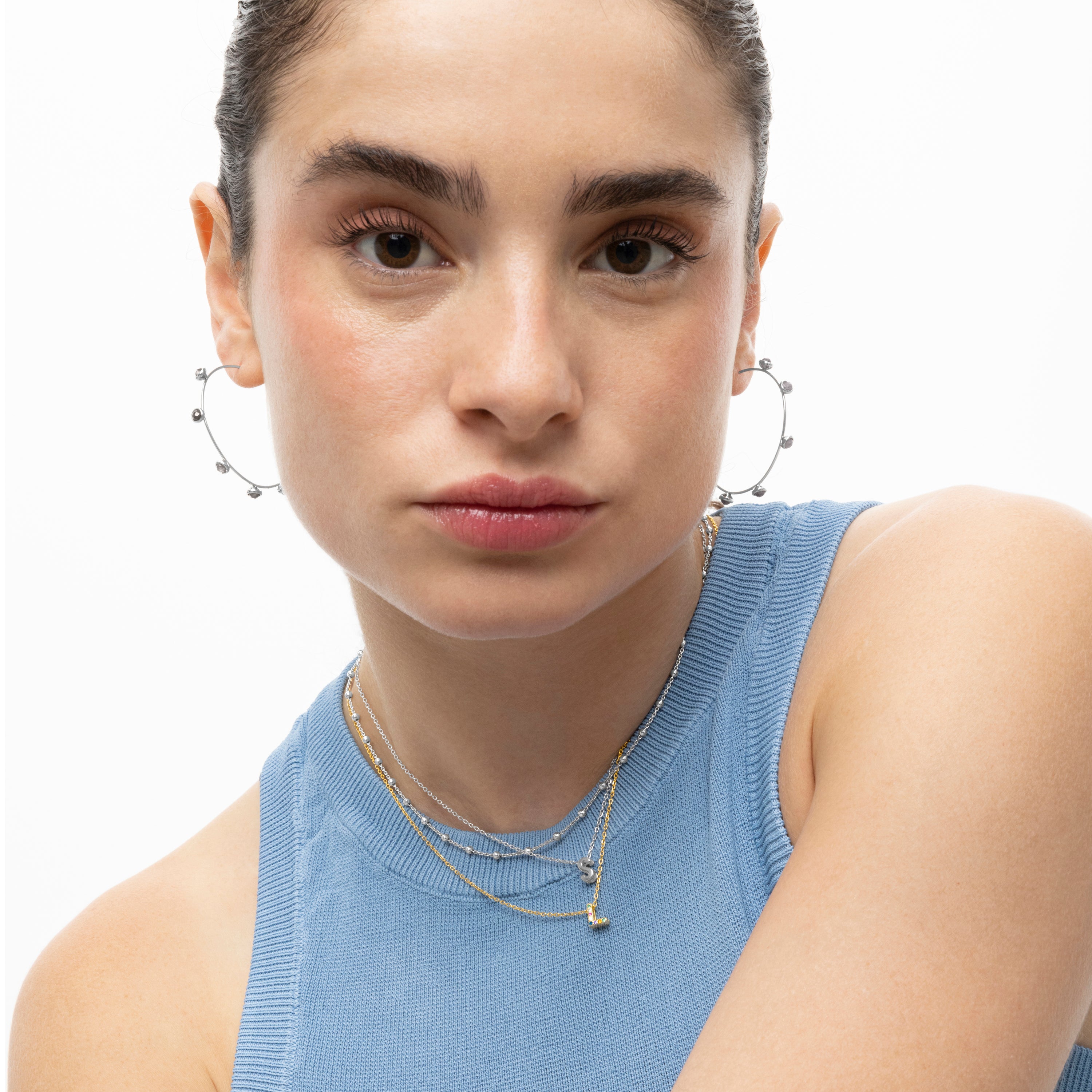 Pendientes de Plata de Ley 925 y Cristal Azul Oscuro acabados en rodio - Good Luck