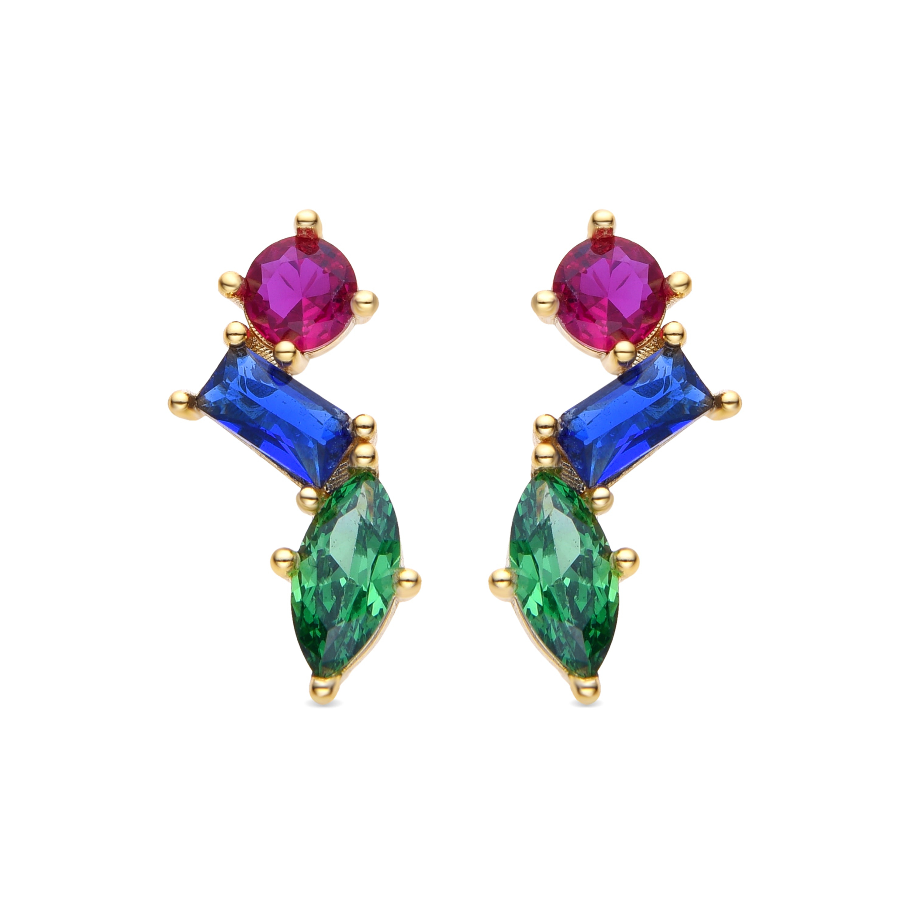 Pendientes de Plata de Ley 925 y Circonita Multicolor acabados en oro amarillo de 18k - Shion