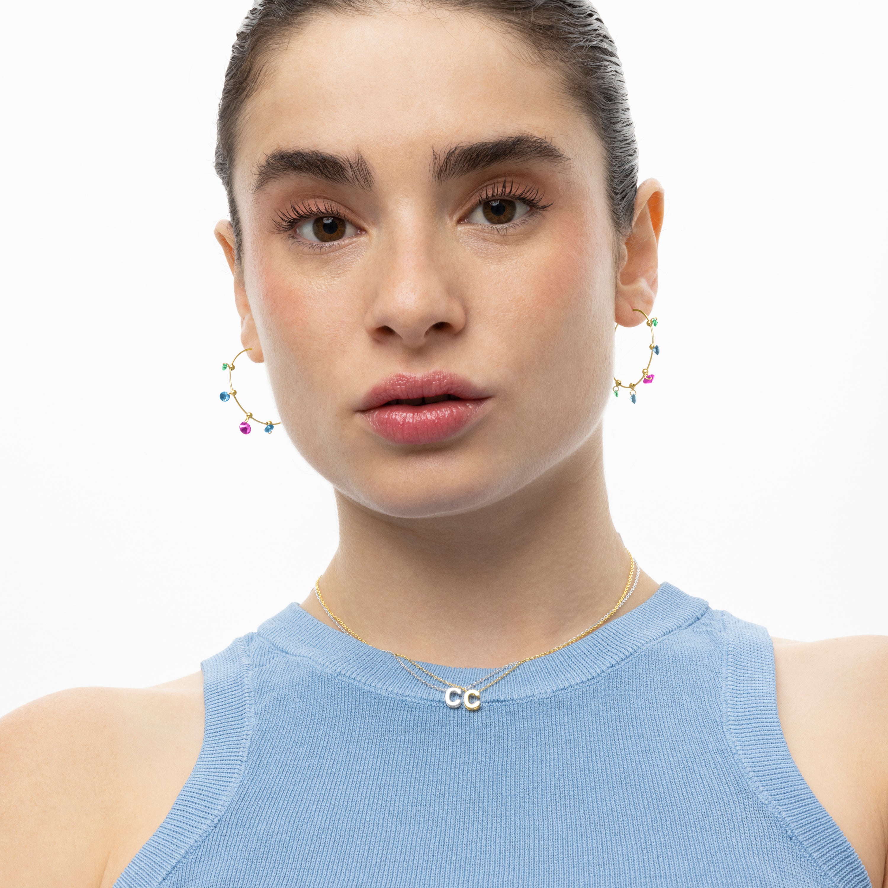 Pendientes de Plata de Ley 925 y Circonita Multicolor acabados en oro amarillo de 18k - Yhapec