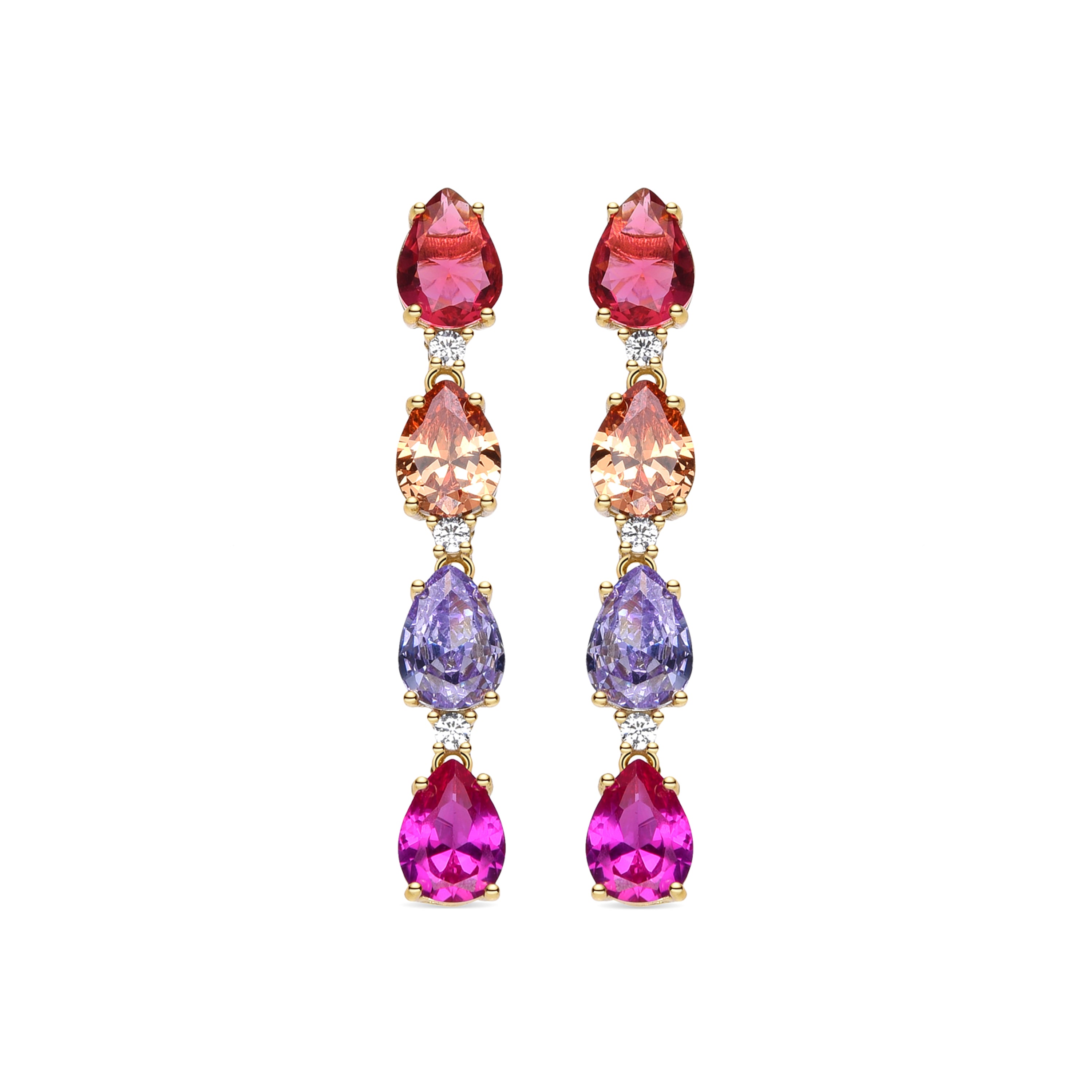 Pendientes de Plata de Ley 925 y Cuarzo Hidrotermal Multicolor acabados en oro amarillo de 18k - Lexa