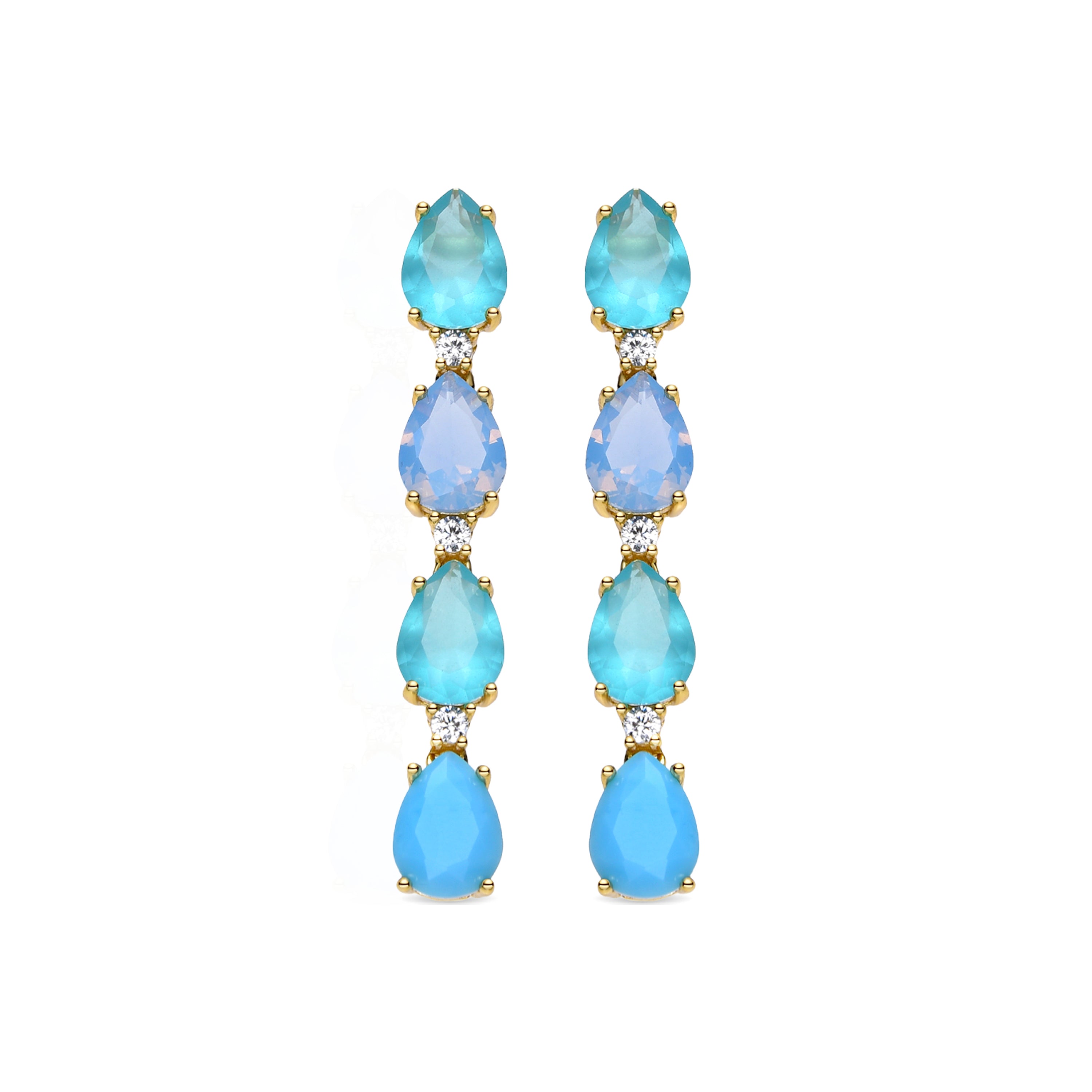 Pendientes de Plata de Ley 925 y Cuarzo Hidrotermal Azul Claro acabados en oro amarillo de 18k - Lexa
