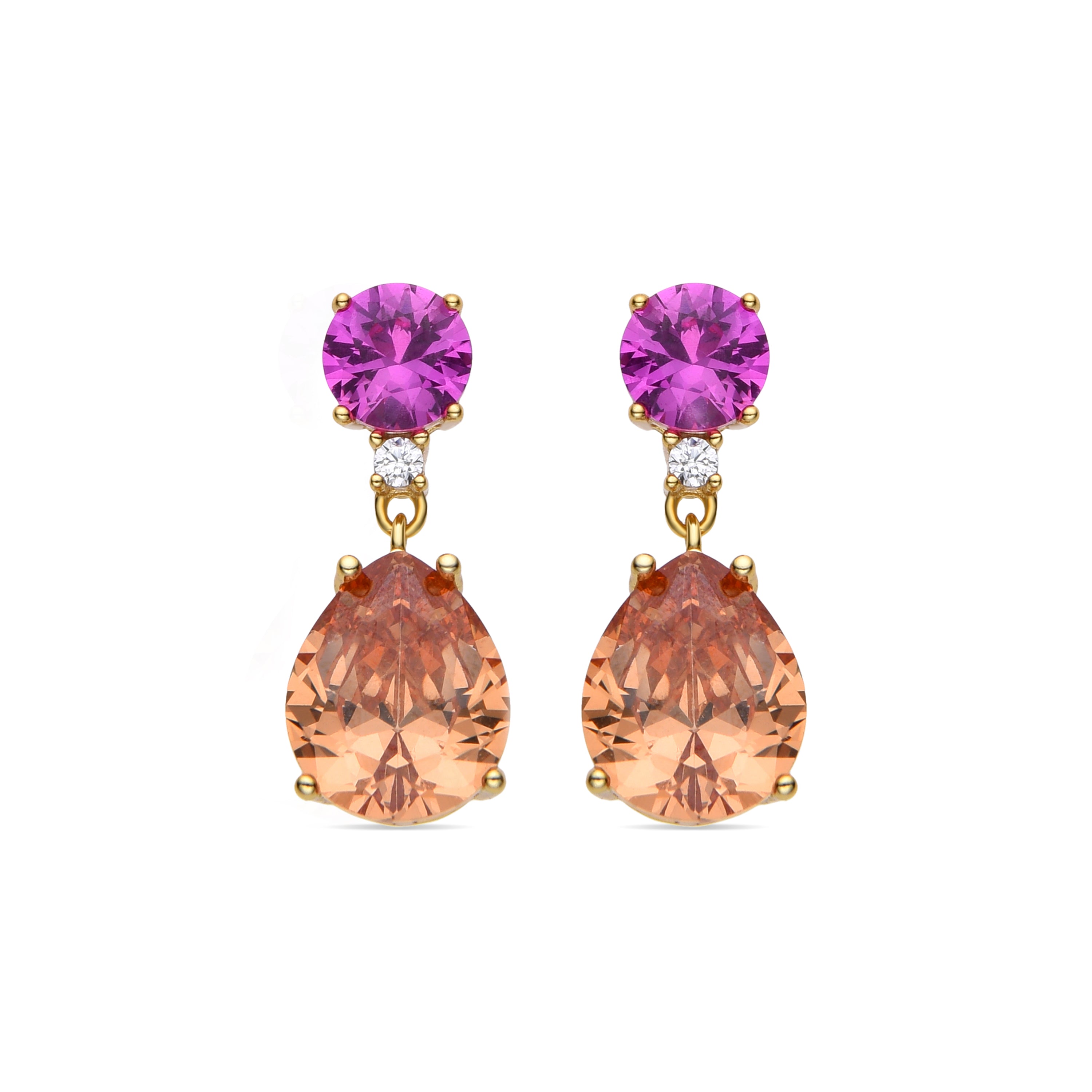 Pendientes de Plata de Ley 925 y Cuarzo Hidrotermal Naranja acabados en oro amarillo de 18k - Panith